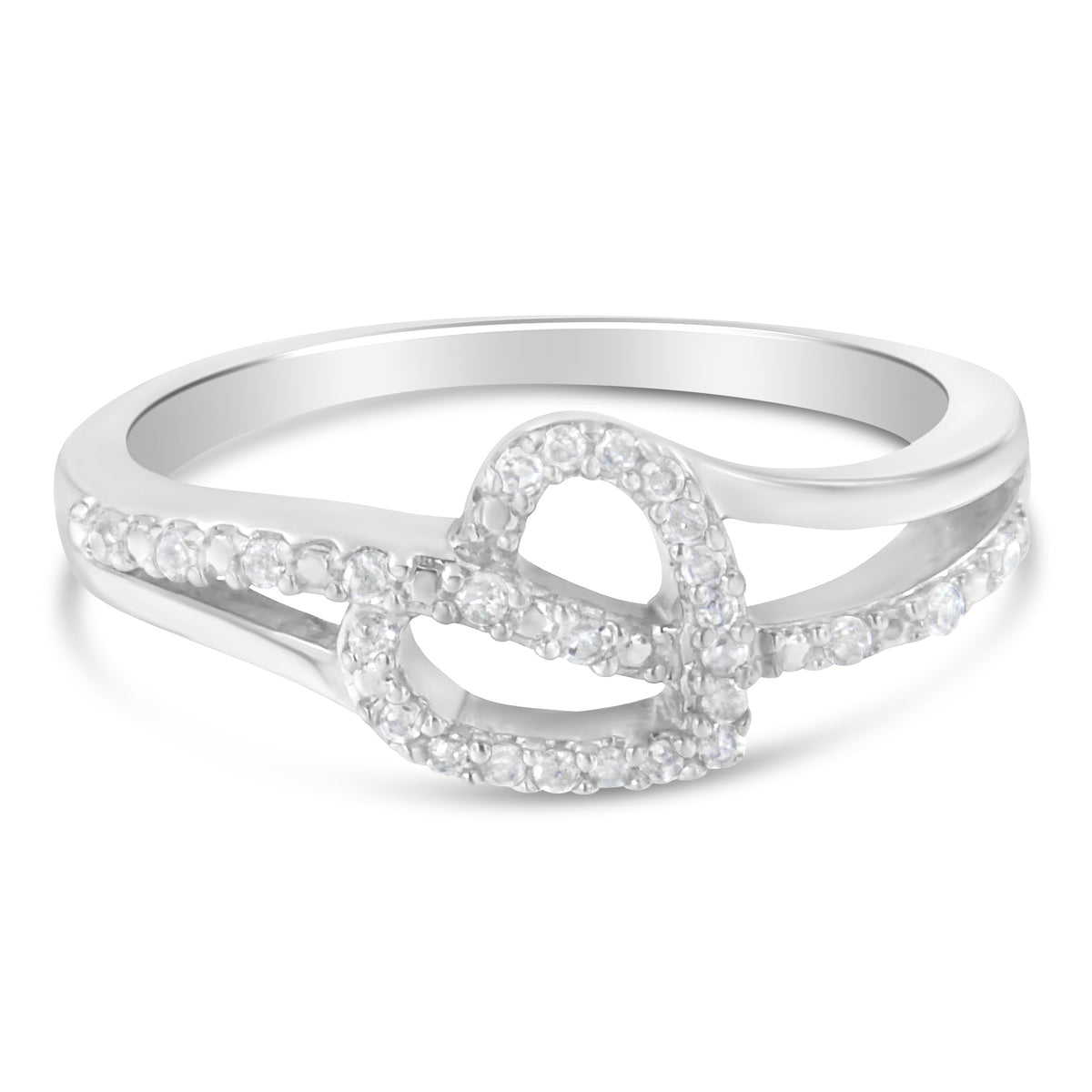 .925 Sterling Silver 1/8 Cttw Diamond Open Heart Leaf Curvy Bypass Accent Fashion or Promise Ring (I - J Color, I2 - I3 Clarity) - LinkagejewelrydesignLinkagejewelrydesign