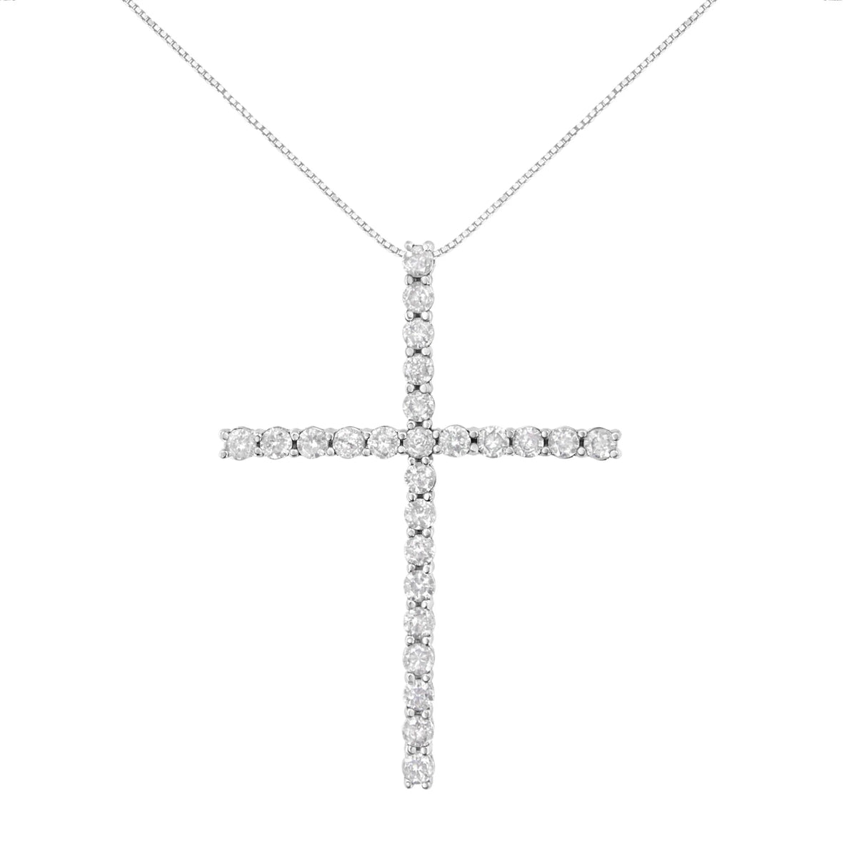 .925 Sterling Silver 2 1/2 cttw Diamond Cross Pendant Necklace (H - I, I2 - I3) - LinkagejewelrydesignLinkagejewelrydesign
