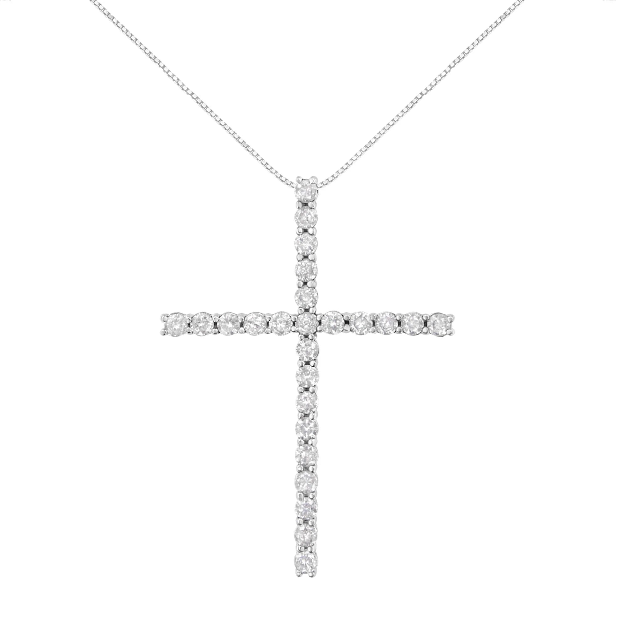 .925 Sterling Silver 2 1/2 cttw Diamond Cross Pendant Necklace (H - I, I2 - I3) - LinkagejewelrydesignLinkagejewelrydesign