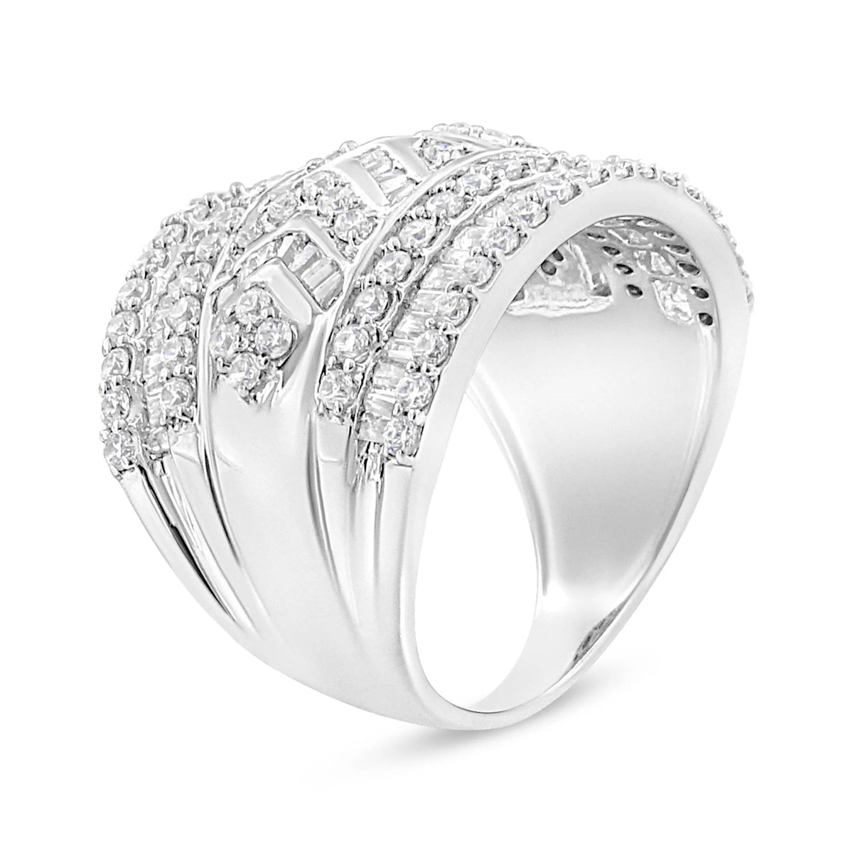 .925 Sterling Silver 2.0 Cttw Diamond Edge Multi - Row Ring Band ( J - K Color, I3 Clarity) - LinkagejewelrydesignLinkagejewelrydesign