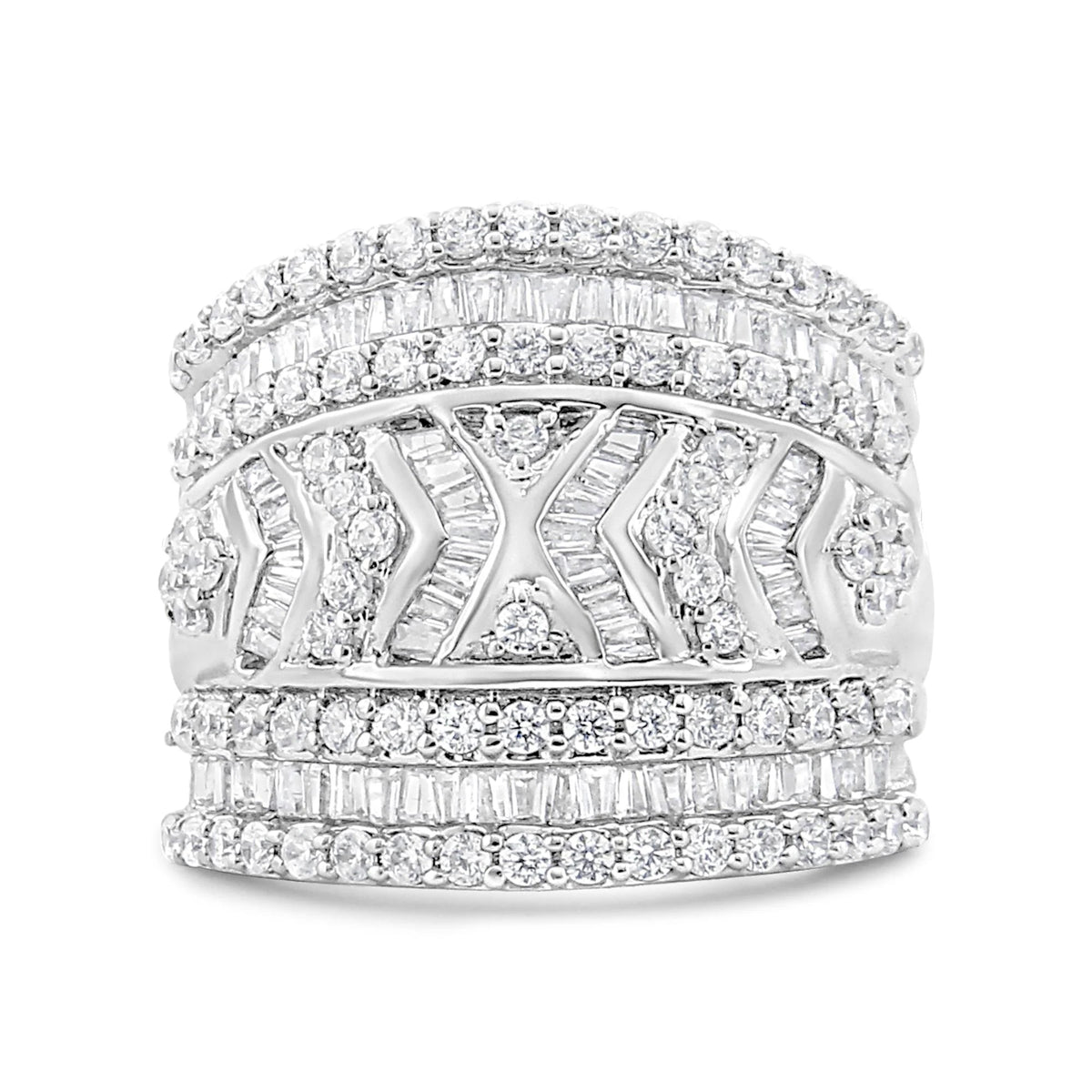 .925 Sterling Silver 2.0 Cttw Diamond Edge Multi - Row Ring Band ( J - K Color, I3 Clarity) - LinkagejewelrydesignLinkagejewelrydesign