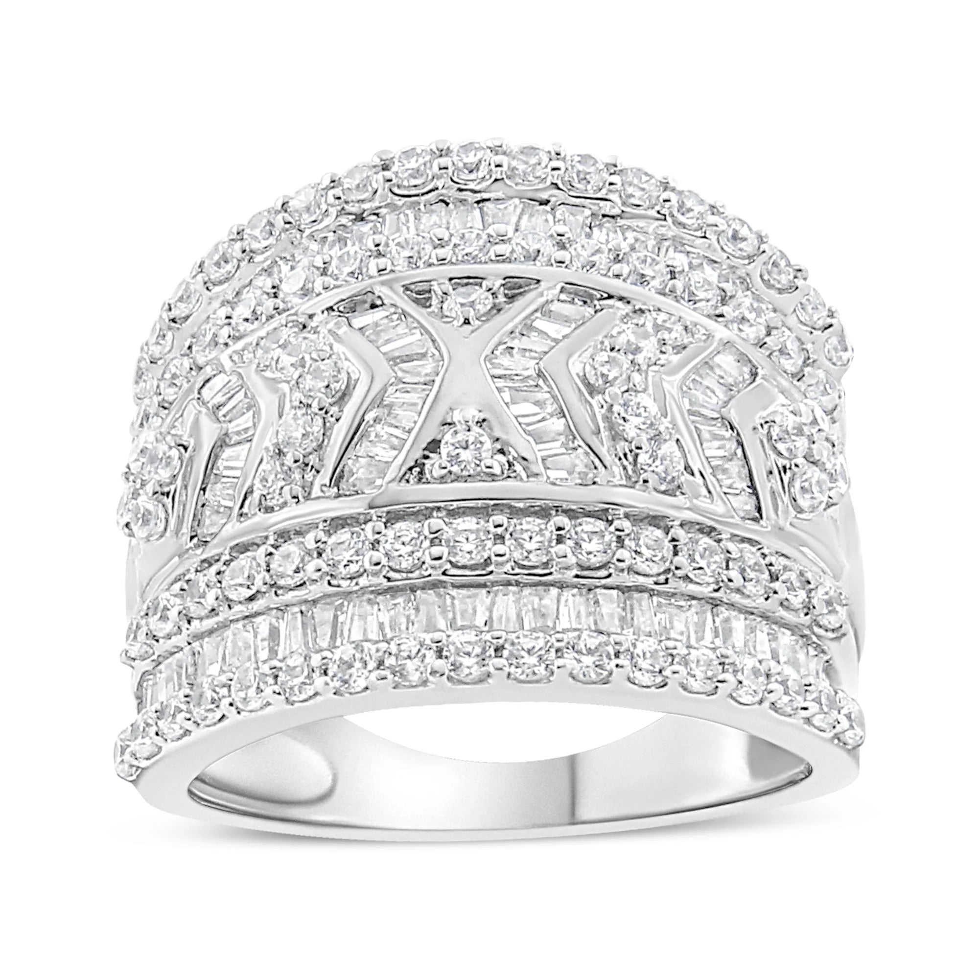 .925 Sterling Silver 2.0 Cttw Diamond Edge Multi - Row Ring Band ( J - K Color, I3 Clarity) - LinkagejewelrydesignLinkagejewelrydesign