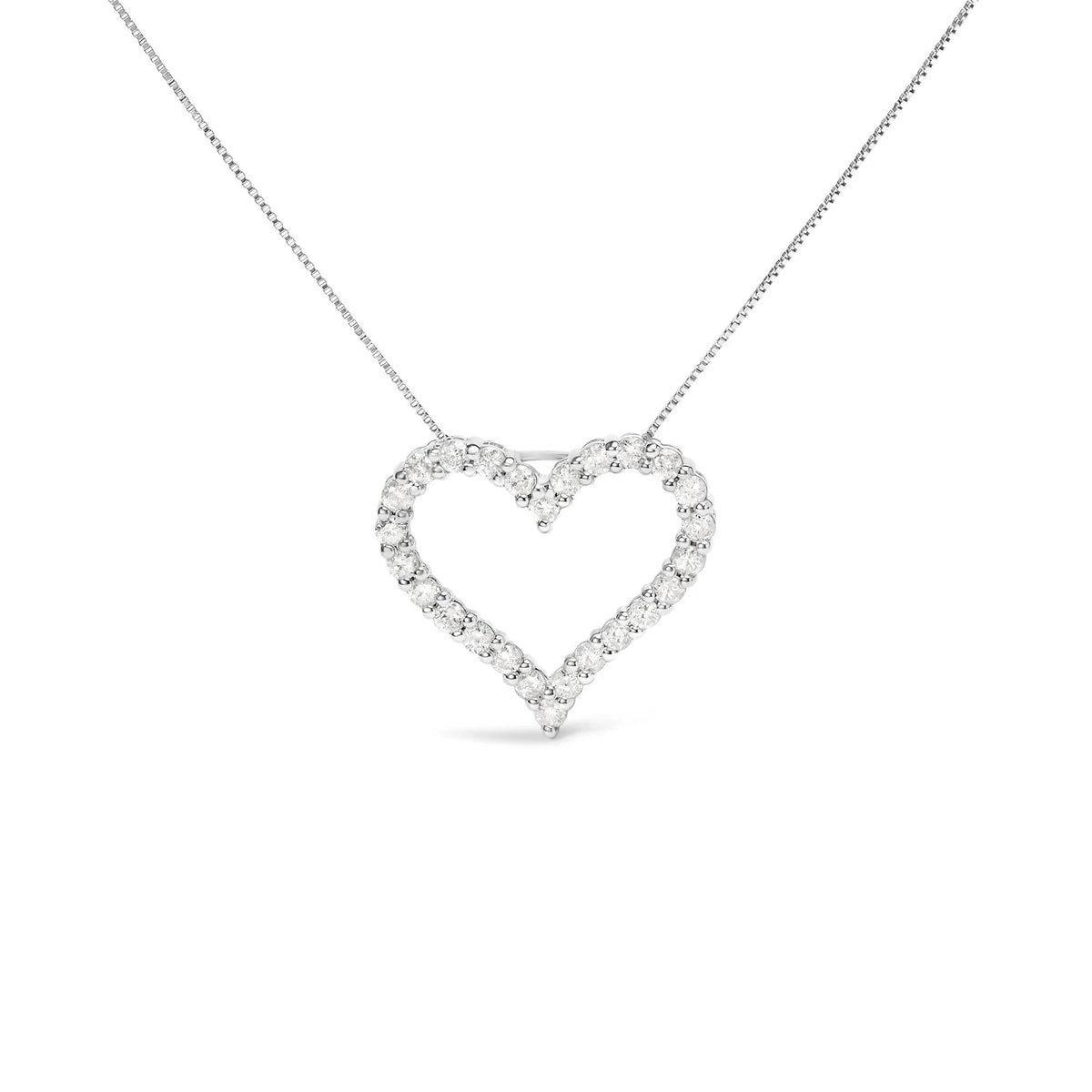 .925 Sterling Silver 2.0 Cttw Diamond Open Heart 18" Pendant Necklace (I - J Color, I2 - I3 Clarity) - LinkagejewelrydesignLinkagejewelrydesign