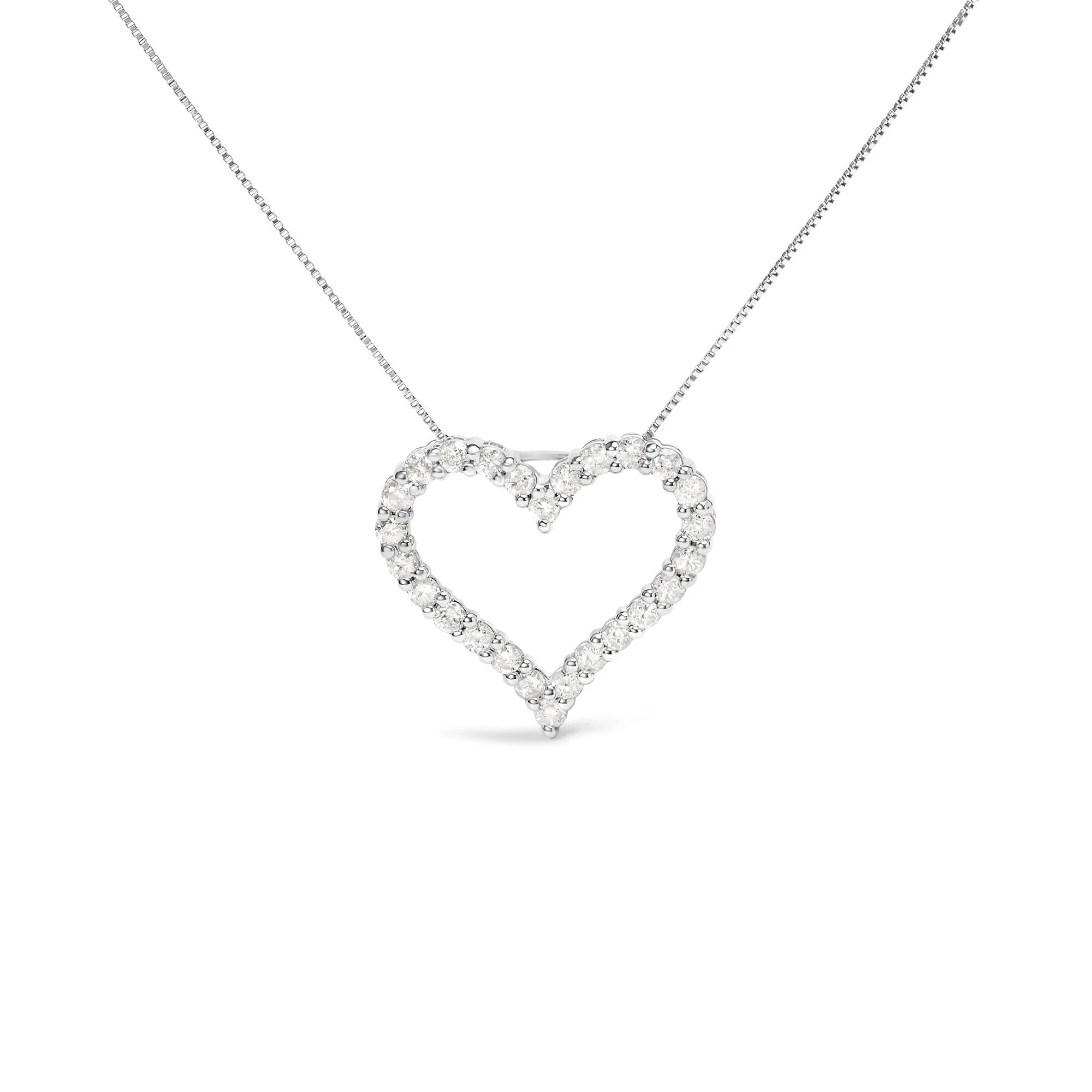 .925 Sterling Silver 2.0 Cttw Diamond Open Heart 18" Pendant Necklace (I - J Color, I2 - I3 Clarity) - LinkagejewelrydesignLinkagejewelrydesign