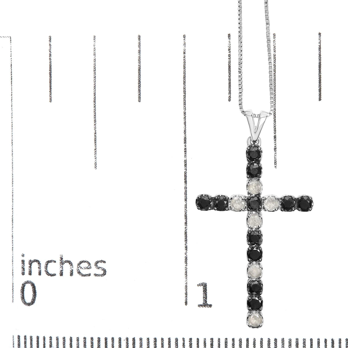 .925 Sterling Silver 2.0 Cttw Prong Set Round Natural Treated Black and White Diamond Cross Pendant Necklace - 18&quot; (Black/H - I Color, I3 Clarity) - LinkagejewelrydesignLinkagejewelrydesign