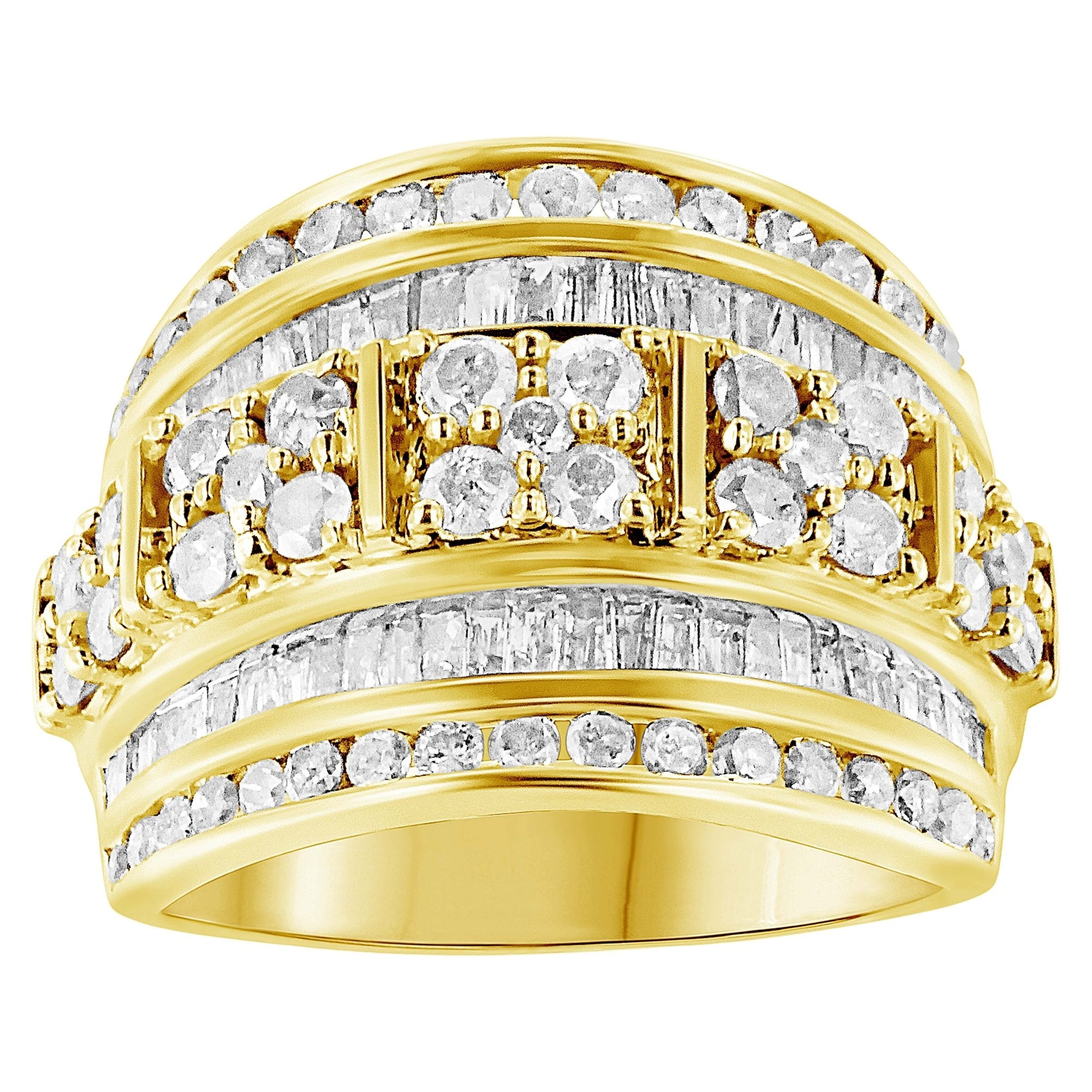 .925 Sterling Silver 2.0 Cttw Round & Baguette Cut Diamond Multi - Row Channel Set Tapered Cocktail Fashion Ring (I - J Color, I3 Clarity) - LinkagejewelrydesignLinkagejewelrydesign