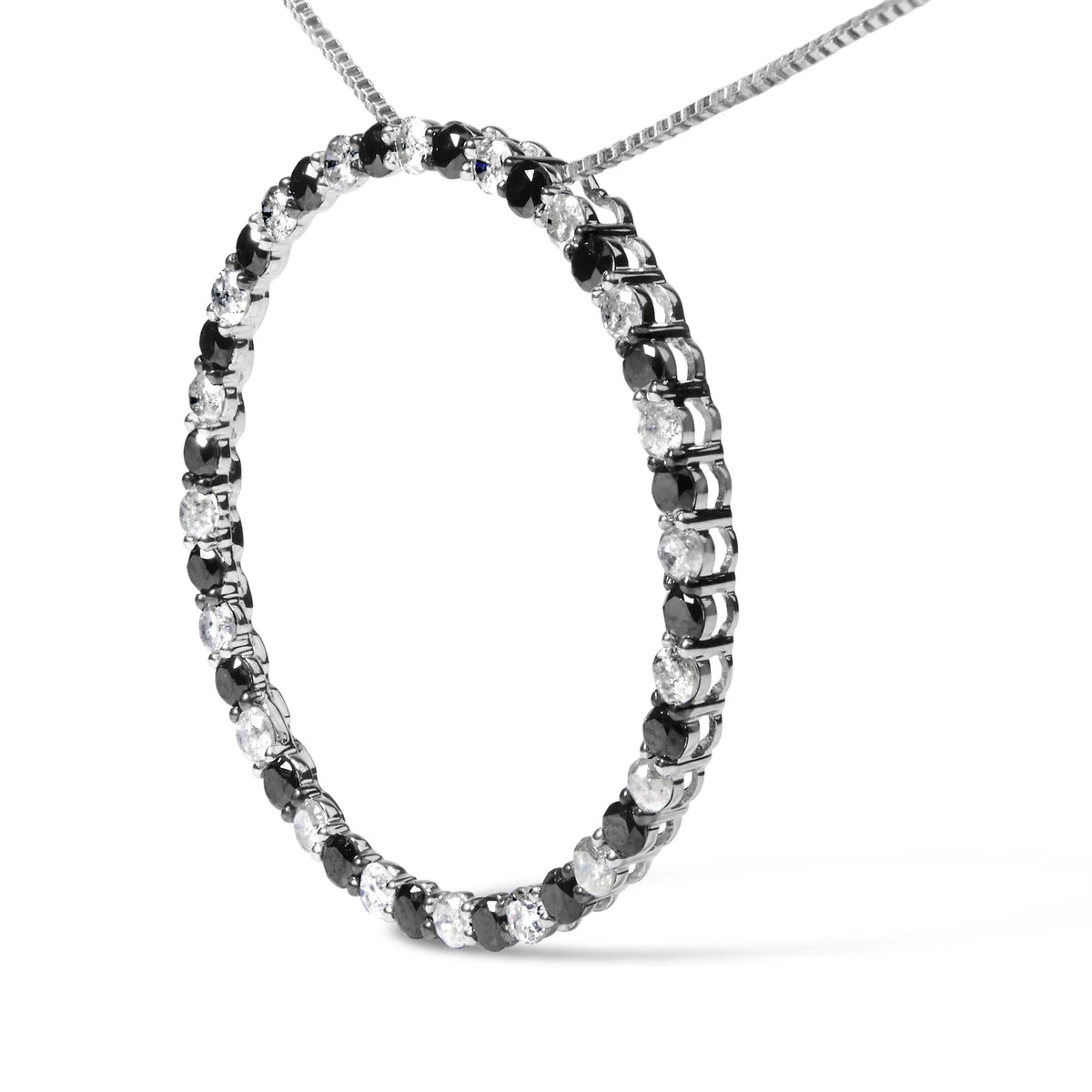.925 Sterling Silver 2.0 Cttw Round - Cut Natural Treated Black and White Diamond Pendant Necklace - 18&quot; - LinkagejewelrydesignLinkagejewelrydesign