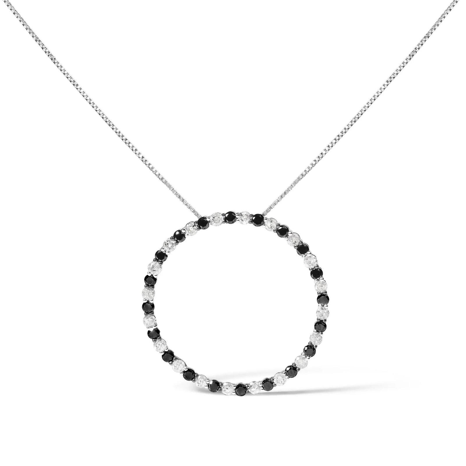 .925 Sterling Silver 2.0 Cttw Round - Cut Natural Treated Black and White Diamond Pendant Necklace - 18" - LinkagejewelrydesignLinkagejewelrydesign