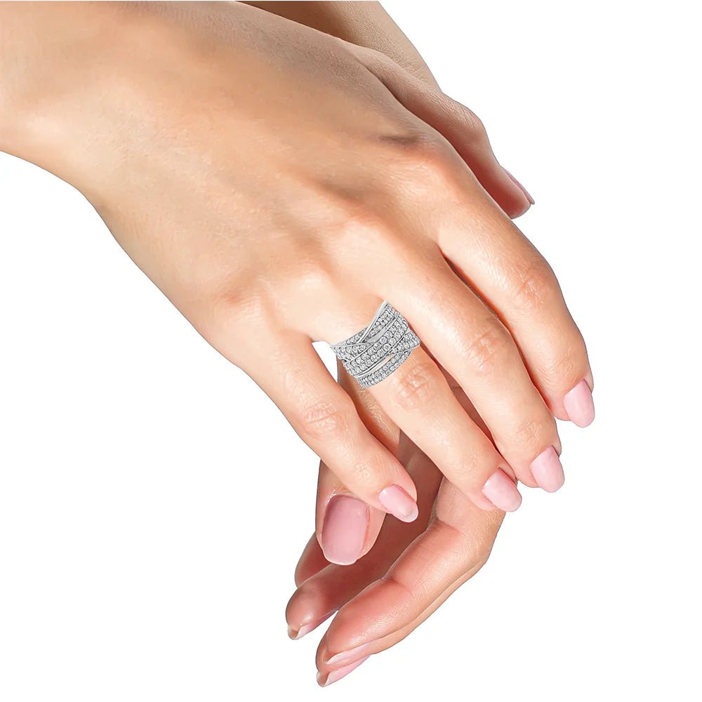 .925 Sterling Silver 2.00 Cttw Round - Cut Diamond Overlapping Bypass Band Ring (I - J Color, I2 - I3 Clarity) - LinkagejewelrydesignLinkagejewelrydesign