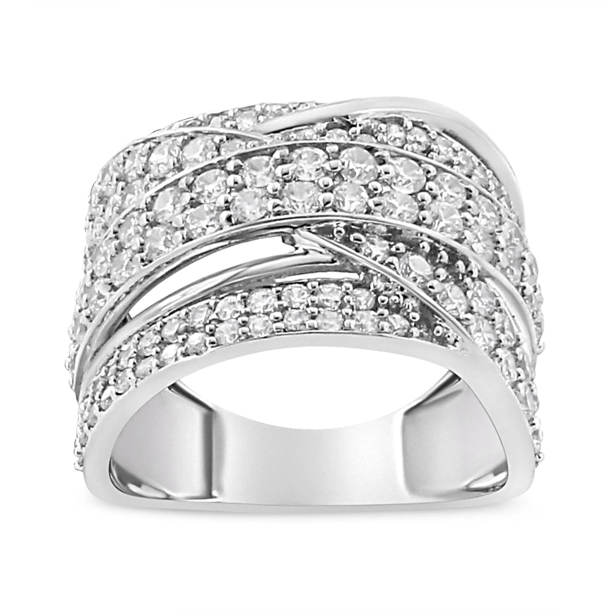 .925 Sterling Silver 2.00 Cttw Round - Cut Diamond Overlapping Bypass Band Ring (I - J Color, I2 - I3 Clarity) - LinkagejewelrydesignLinkagejewelrydesign