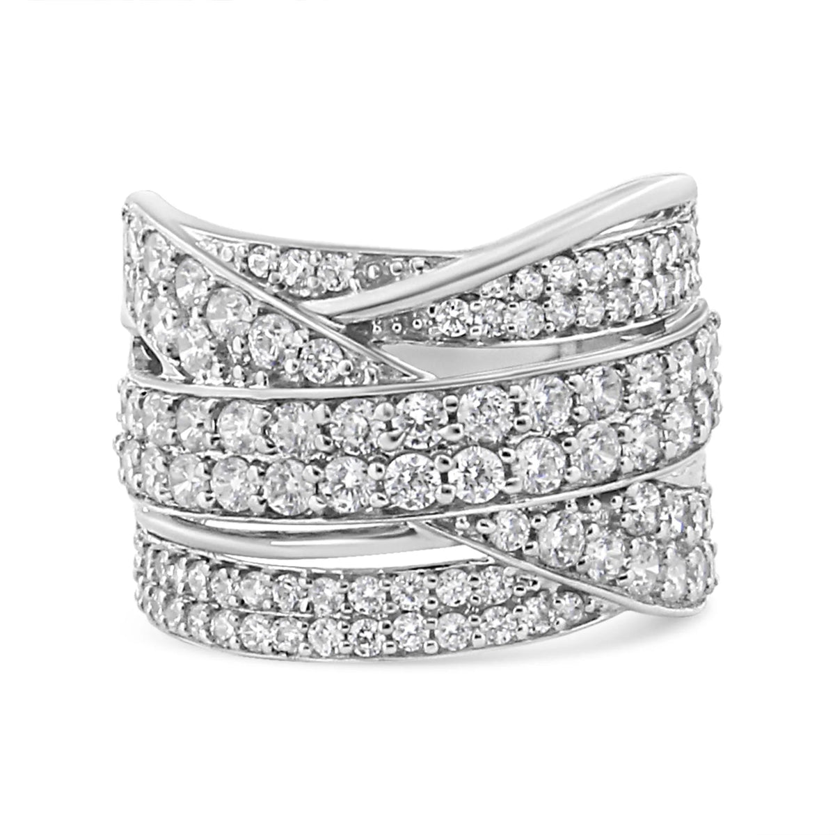 .925 Sterling Silver 2.00 Cttw Round - Cut Diamond Overlapping Bypass Band Ring (I - J Color, I2 - I3 Clarity) - LinkagejewelrydesignLinkagejewelrydesign