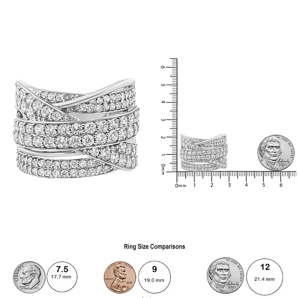 .925 Sterling Silver 2.00 Cttw Round - Cut Diamond Overlapping Bypass Band Ring (I - J Color, I2 - I3 Clarity) - LinkagejewelrydesignLinkagejewelrydesign