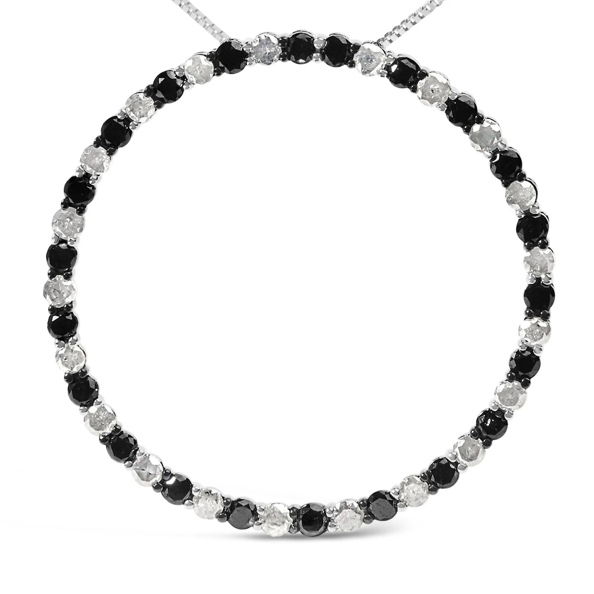 .925 Sterling Silver 3.0 Cttw Round - Cut Natural Treated Black and White Diamond Pendant Necklace - 18&quot; (Black, H - I Color, I3 Clarity) - LinkagejewelrydesignLinkagejewelrydesign