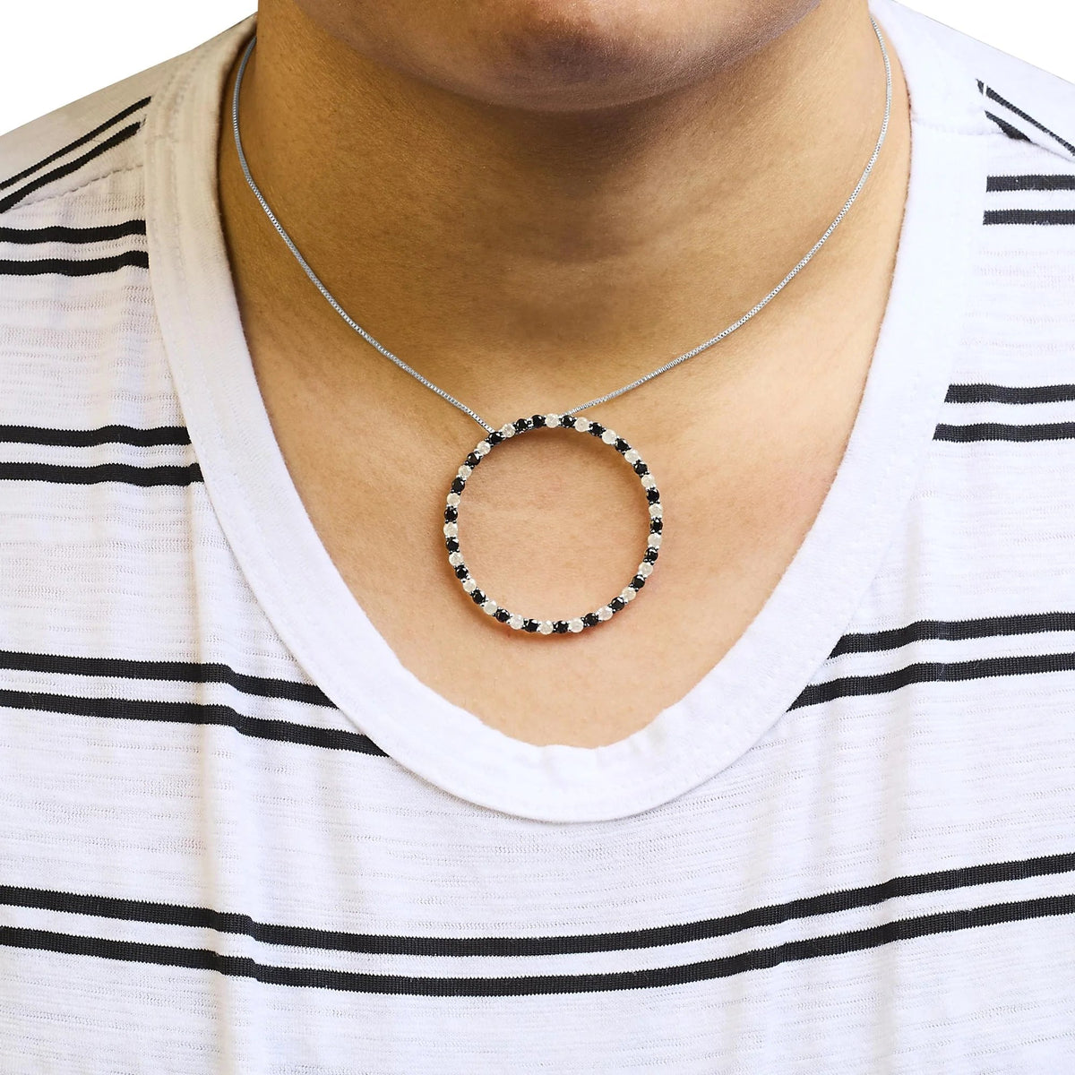 .925 Sterling Silver 3.0 Cttw Round - Cut Natural Treated Black and White Diamond Pendant Necklace - 18&quot; (Black, H - I Color, I3 Clarity) - LinkagejewelrydesignLinkagejewelrydesign