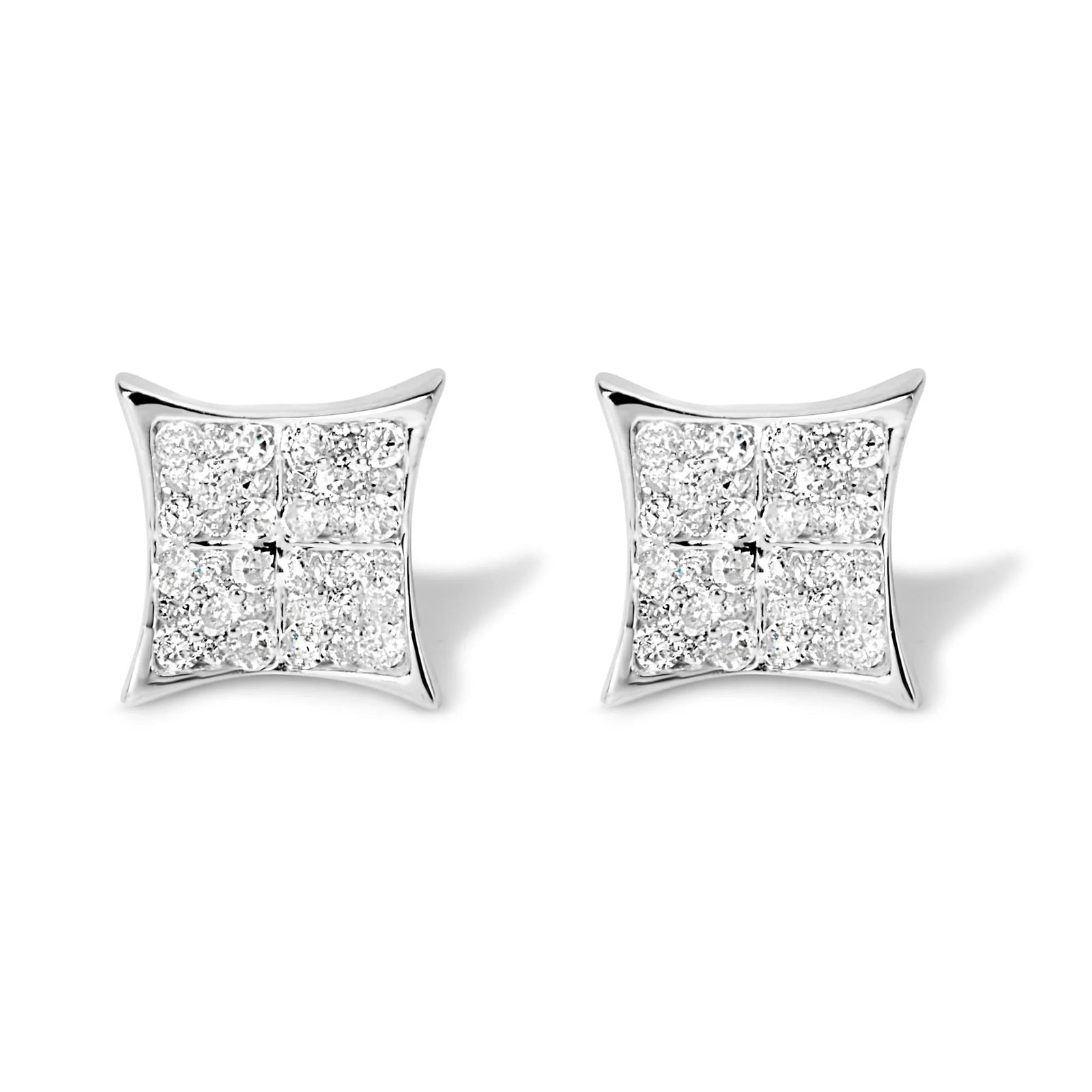 .925 Sterling Silver 3/4 Cttw Diamond Composite Curved Square Stud Earring (I - J Color, I3 Clarity) - LinkagejewelrydesignLinkagejewelrydesign