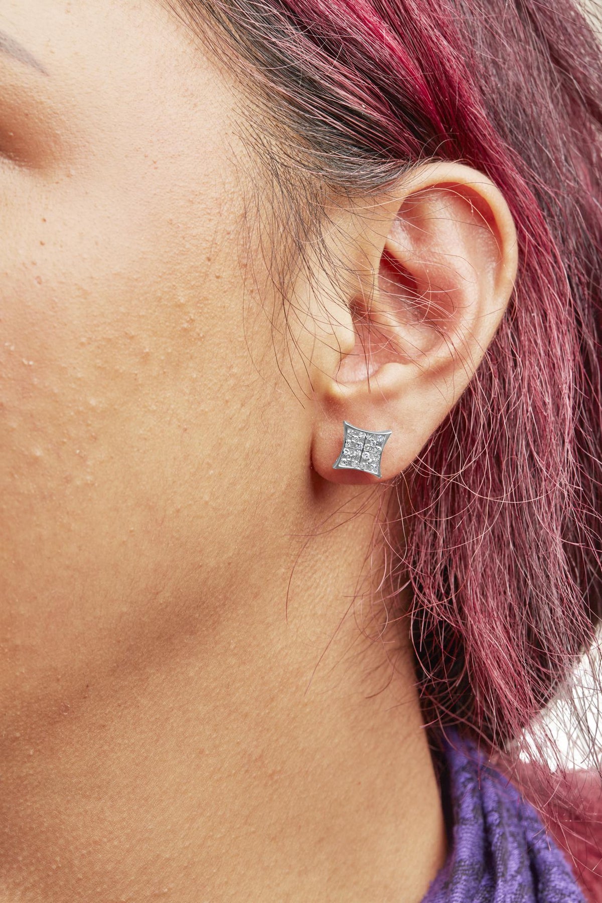 .925 Sterling Silver 3/4 Cttw Diamond Composite Curved Square Stud Earring (I - J Color, I3 Clarity) - LinkagejewelrydesignLinkagejewelrydesign