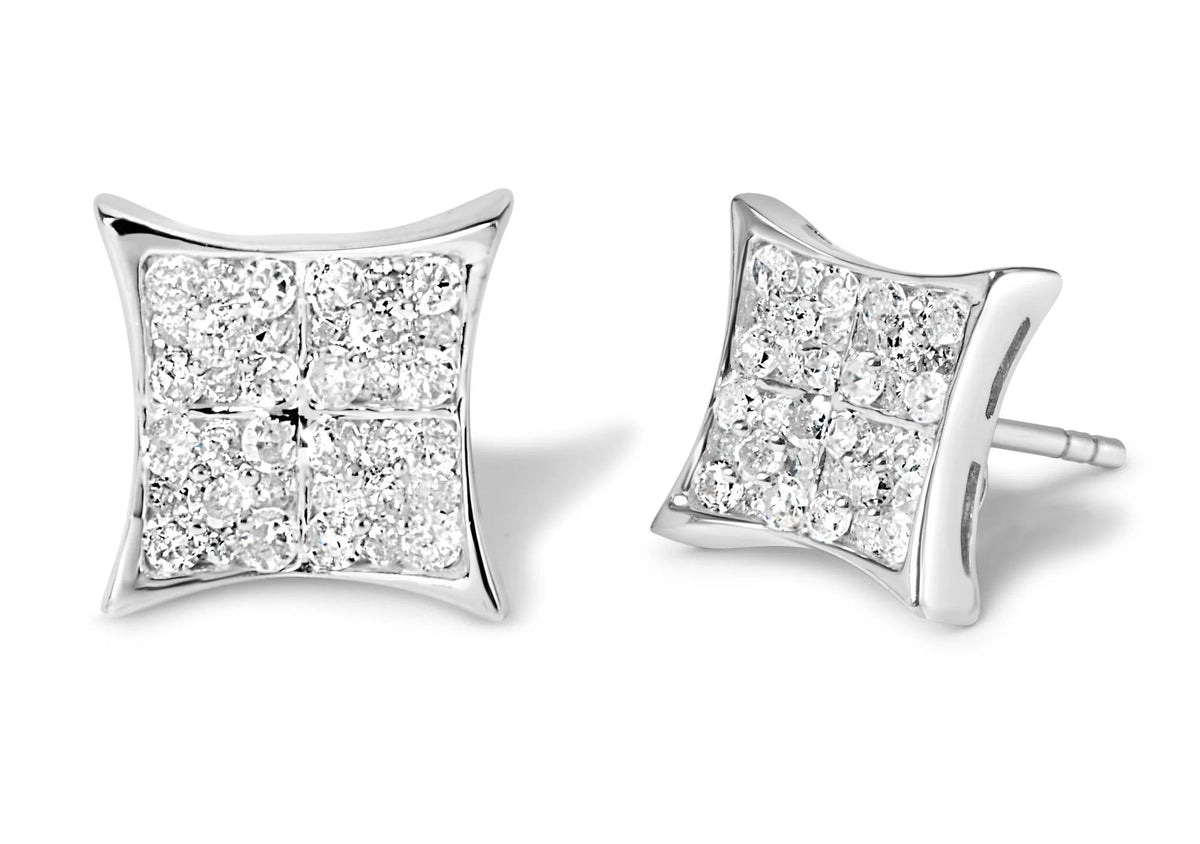 .925 Sterling Silver 3/4 Cttw Diamond Composite Curved Square Stud Earring (I - J Color, I3 Clarity) - LinkagejewelrydesignLinkagejewelrydesign