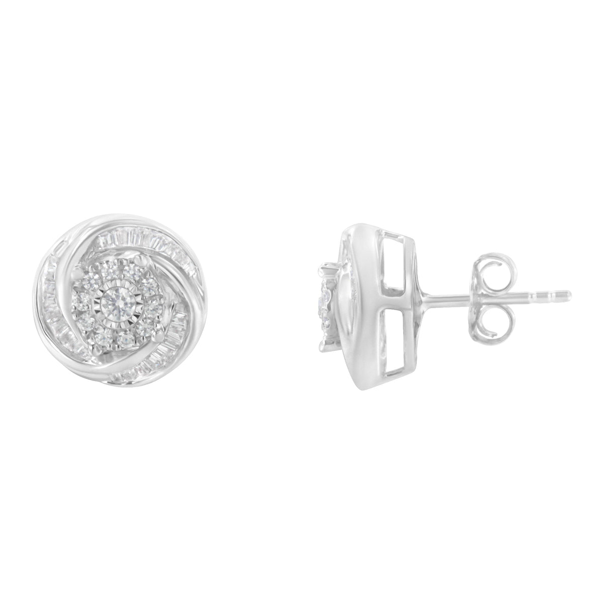 .925 Sterling Silver 3/4 Cttw Round and Baguette - Cut Diamond Love Knot Stud Earring (I - J Color, I2 - I3 Clarity) - LinkagejewelrydesignLinkagejewelrydesign
