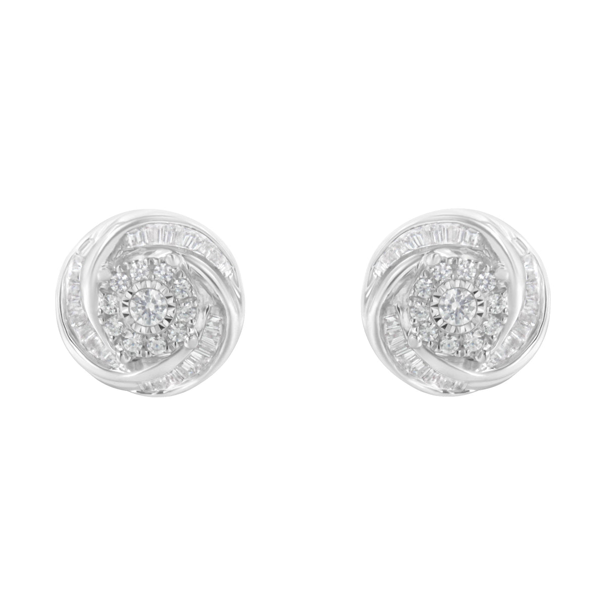 .925 Sterling Silver 3/4 Cttw Round and Baguette - Cut Diamond Love Knot Stud Earring (I - J Color, I2 - I3 Clarity) - LinkagejewelrydesignLinkagejewelrydesign