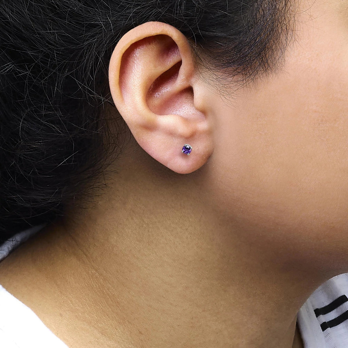 .925 Sterling Silver 3.5 MM Created Birthstone Solitaire Stud Earrings - Choice of Gemstone - LinkagejewelrydesignLinkagejewelrydesign