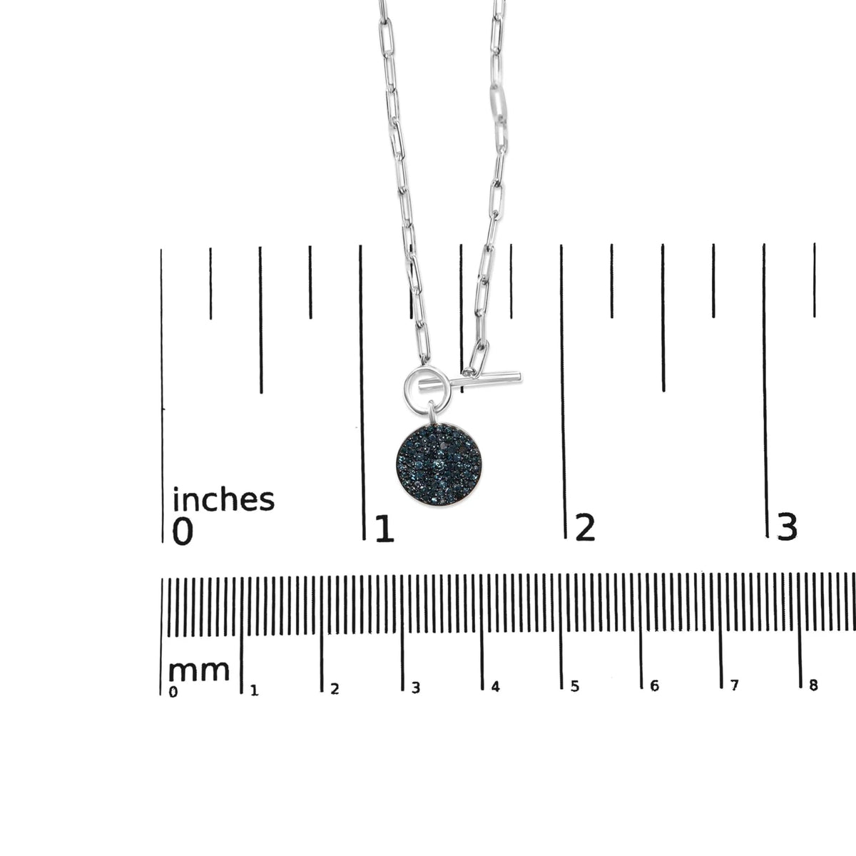 .925 Sterling Silver 3/8 Cttw Blue Diamond Medallion with Toggle Bale Paperclip Chain Pendant Necklace (Blue Color, SI1 - SI2 Clarity) - 18&quot; Inches - LinkagejewelrydesignLinkagejewelrydesign