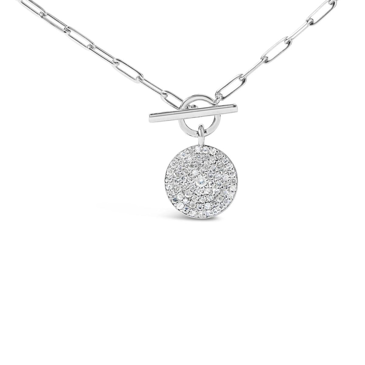.925 Sterling Silver 3/8 Cttw Diamond Medallion with Toggle Bale Paperclip Chain Pendant Necklace (H - I Color, SI1 - SI2 Clarity) - 18&quot; Inches - LinkagejewelrydesignLinkagejewelrydesign