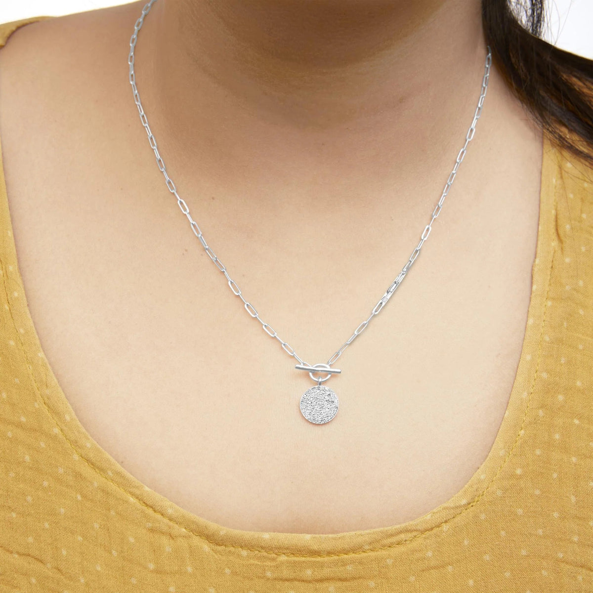 .925 Sterling Silver 3/8 Cttw Diamond Medallion with Toggle Bale Paperclip Chain Pendant Necklace (H - I Color, SI1 - SI2 Clarity) - 18&quot; Inches - LinkagejewelrydesignLinkagejewelrydesign