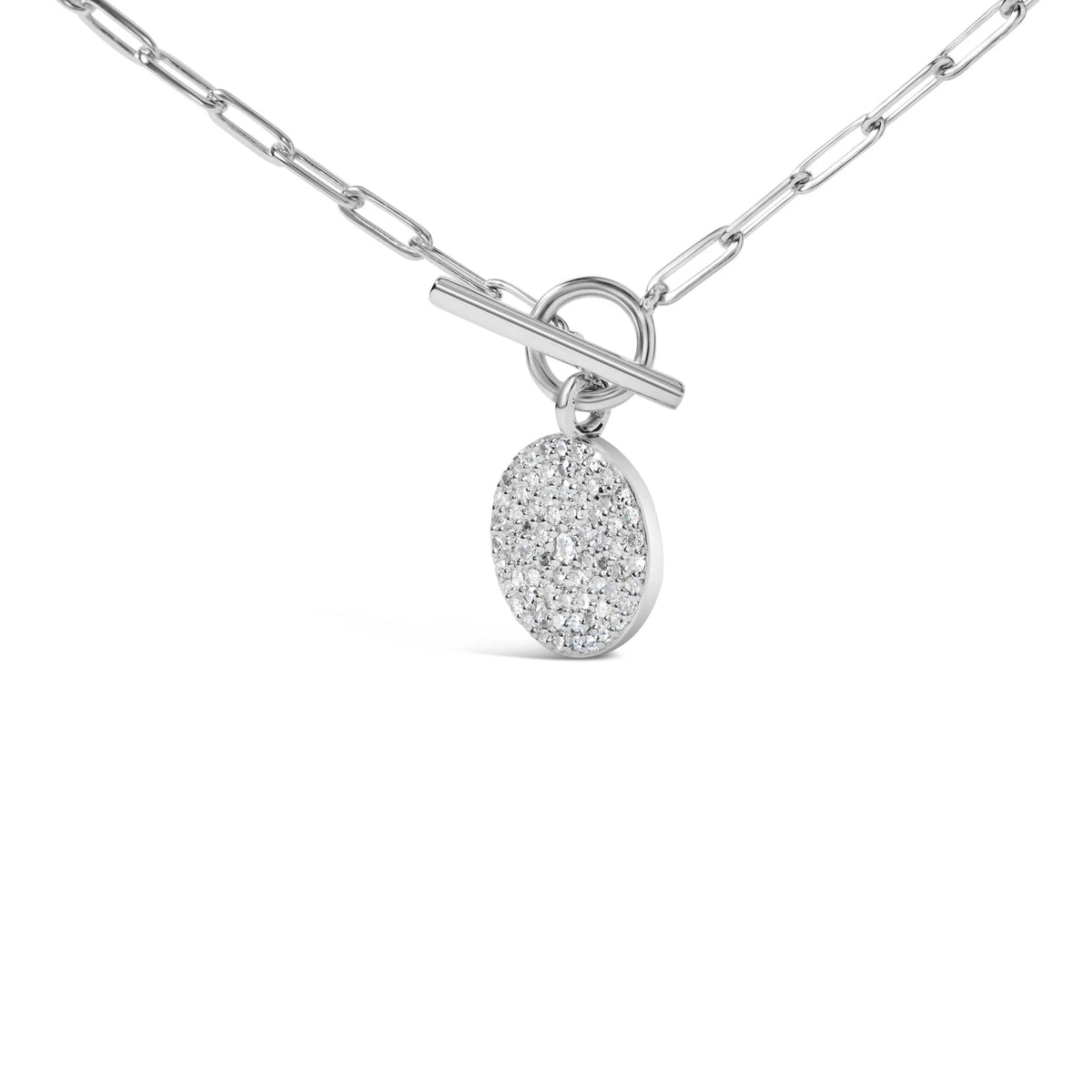 .925 Sterling Silver 3/8 Cttw Diamond Medallion with Toggle Bale Paperclip Chain Pendant Necklace (H - I Color, SI1 - SI2 Clarity) - 18&quot; Inches - LinkagejewelrydesignLinkagejewelrydesign
