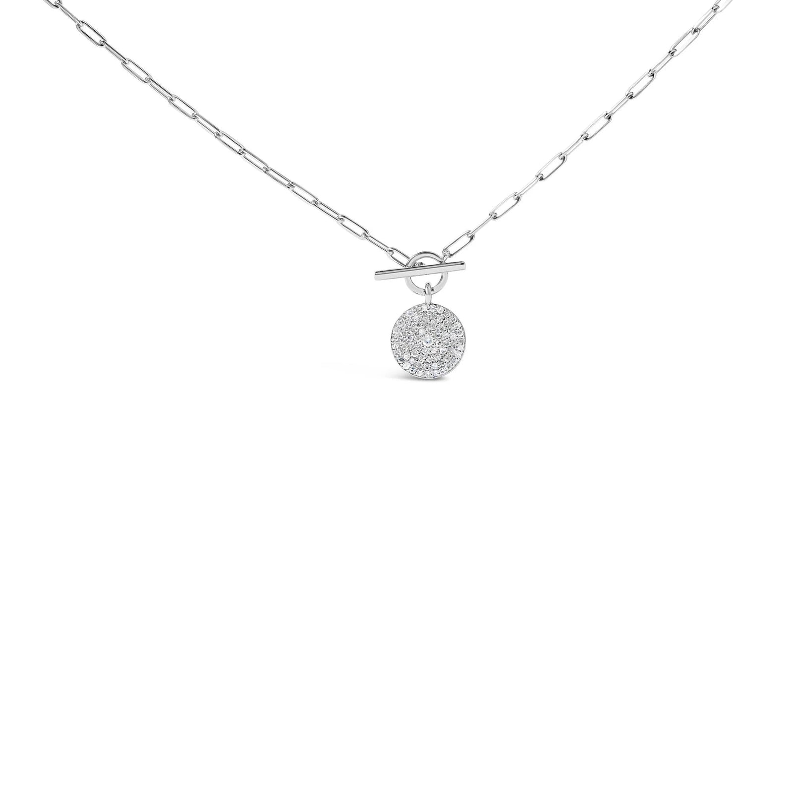 .925 Sterling Silver 3/8 Cttw Diamond Medallion with Toggle Bale Paperclip Chain Pendant Necklace (H - I Color, SI1 - SI2 Clarity) - 18" Inches - LinkagejewelrydesignLinkagejewelrydesign