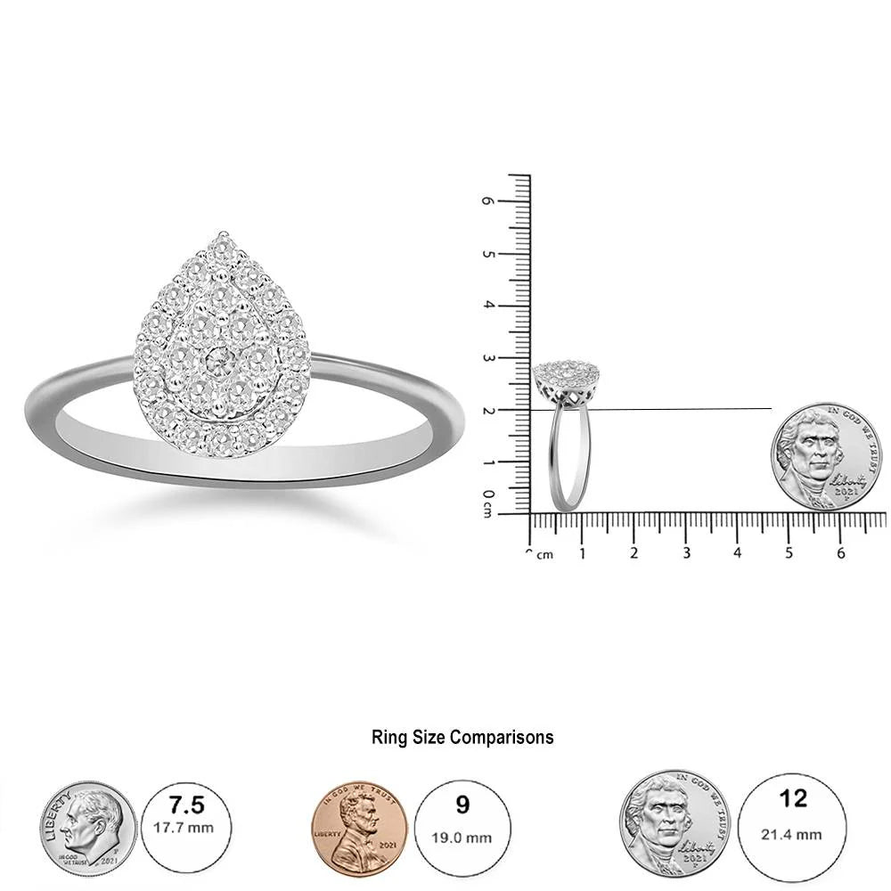 .925 Sterling Silver 3/8 Cttw Lab Grown Diamond Cluster and Halo Pear Promise Ring (G - H Color, VS2 - SI1 Clarity) - Size 7 - LinkagejewelrydesignLinkagejewelrydesign