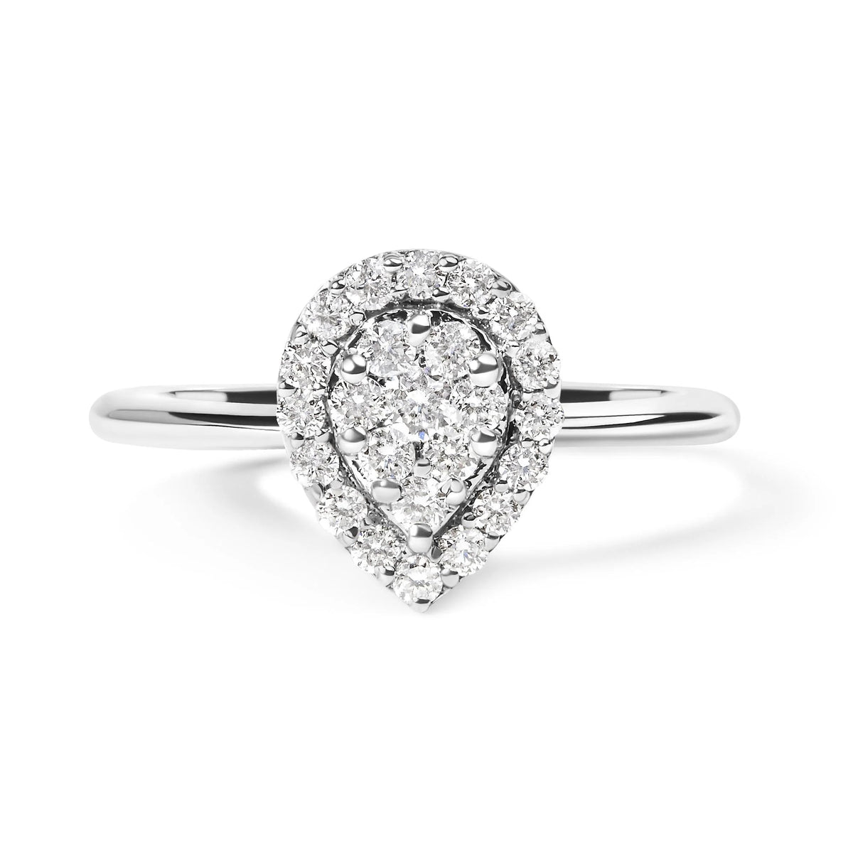 .925 Sterling Silver 3/8 Cttw Lab Grown Diamond Cluster and Halo Pear Promise Ring (G - H Color, VS2 - SI1 Clarity) - Size 7 - LinkagejewelrydesignLinkagejewelrydesign