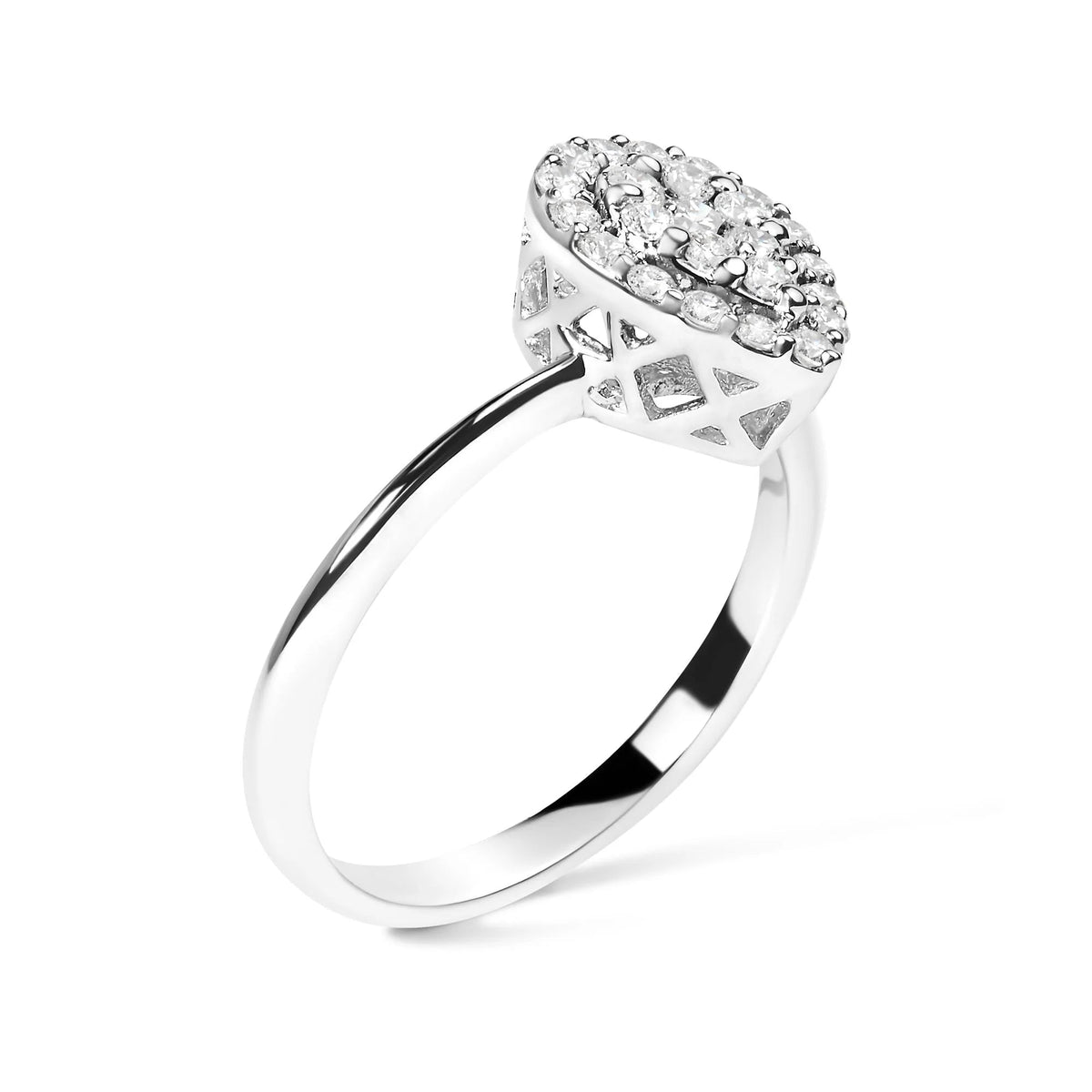 .925 Sterling Silver 3/8 Cttw Lab Grown Diamond Cluster and Halo Pear Promise Ring (G - H Color, VS2 - SI1 Clarity) - Size 7 - LinkagejewelrydesignLinkagejewelrydesign