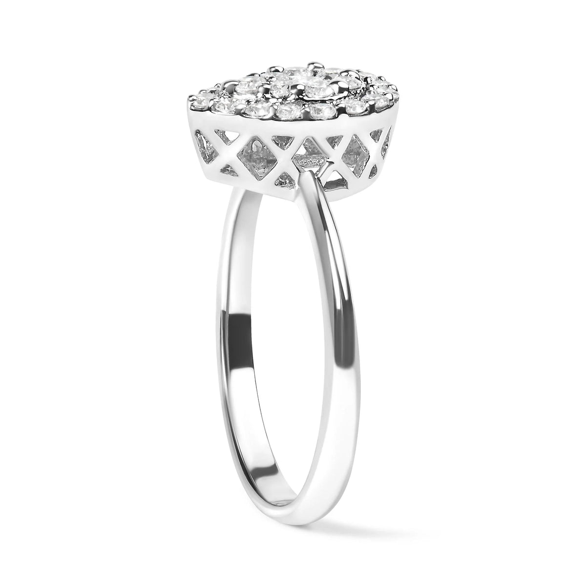 .925 Sterling Silver 3/8 Cttw Lab Grown Diamond Cluster and Halo Pear Promise Ring (G - H Color, VS2 - SI1 Clarity) - Size 7 - LinkagejewelrydesignLinkagejewelrydesign