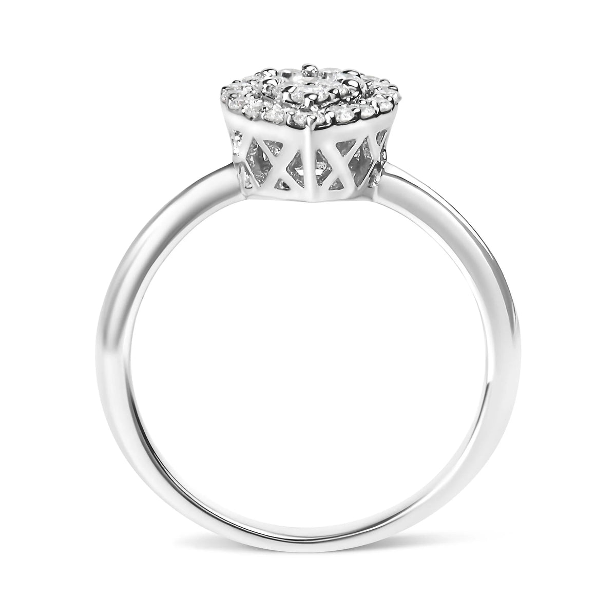 .925 Sterling Silver 3/8 Cttw Lab Grown Diamond Cluster and Halo Pear Promise Ring (G - H Color, VS2 - SI1 Clarity) - Size 7 - LinkagejewelrydesignLinkagejewelrydesign