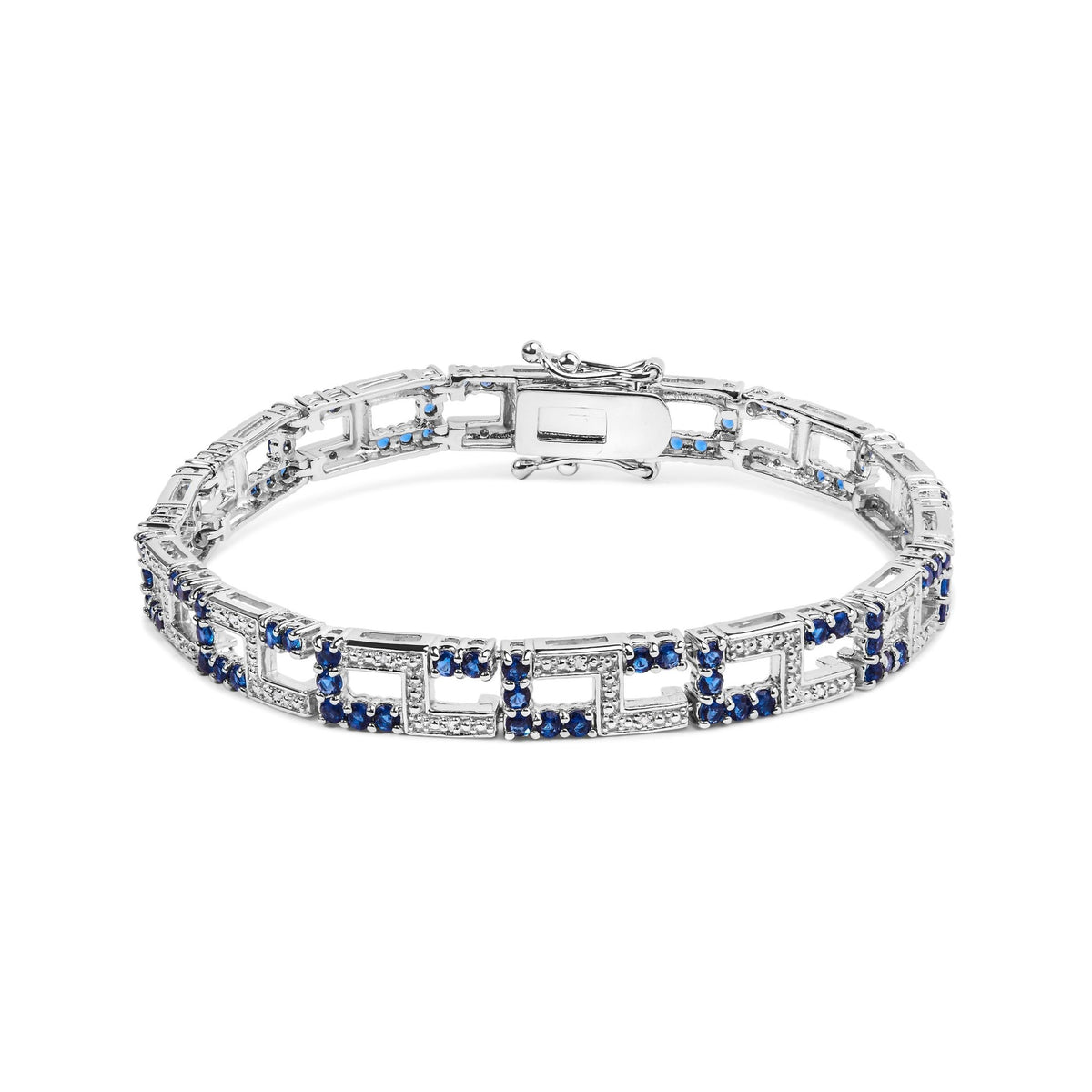 .925 Sterling Silver 4 4/5 Cttw Created Blue Sapphire and Diamond Accent Art Deco Style Open Link Tennis Bracelet (I - J Color, I3 Clarity) - 7.5 inches" - LinkagejewelrydesignLinkagejewelrydesign