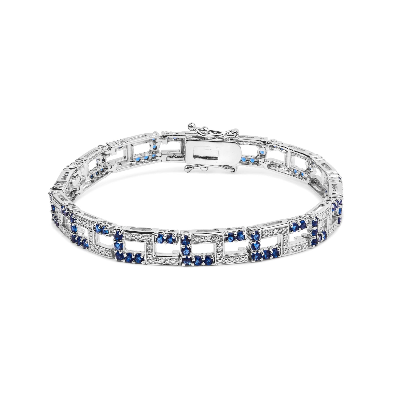 .925 Sterling Silver 4 4/5 Cttw Created Blue Sapphire and Diamond Accent Art Deco Style Open Link Tennis Bracelet (I - J Color, I3 Clarity) - 7.5 inches" - LinkagejewelrydesignLinkagejewelrydesign