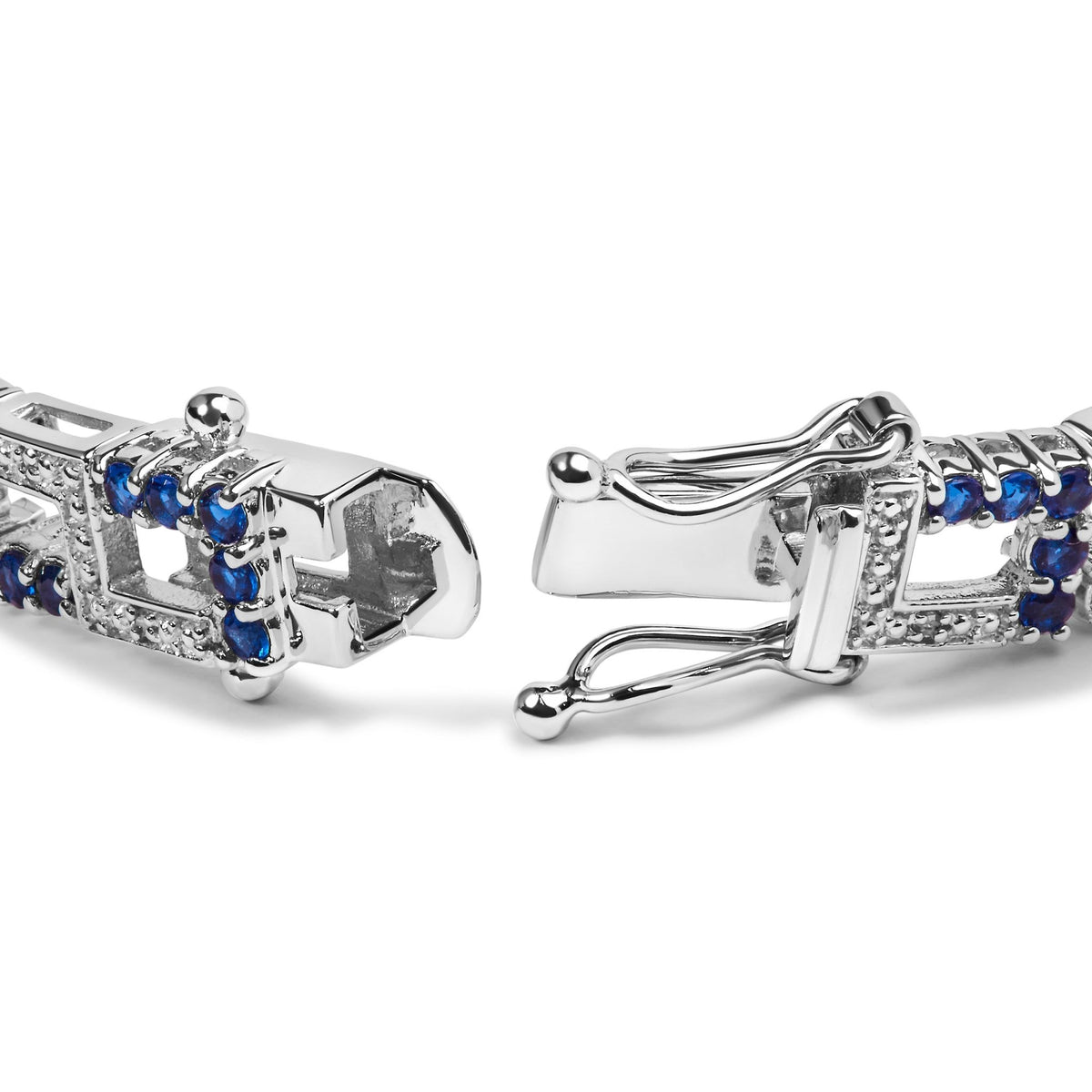 .925 Sterling Silver 4 4/5 Cttw Created Blue Sapphire and Diamond Accent Art Deco Style Open Link Tennis Bracelet (I - J Color, I3 Clarity) - 7.5 inches" - LinkagejewelrydesignLinkagejewelrydesign
