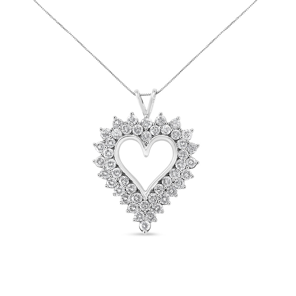 .925 Sterling Silver 4 Cttw Round - Cut Double Row Composite Diamond Heart 18" Pendant Necklace (K - L Color, I1 - I2 Clarity) - LinkagejewelrydesignLinkagejewelrydesign