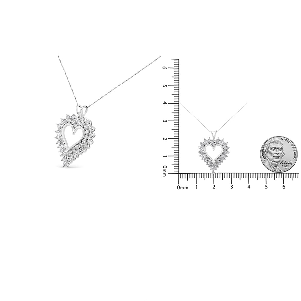 .925 Sterling Silver 4 Cttw Round - Cut Double Row Composite Diamond Heart 18&quot; Pendant Necklace (K - L Color, I1 - I2 Clarity) - LinkagejewelrydesignLinkagejewelrydesign