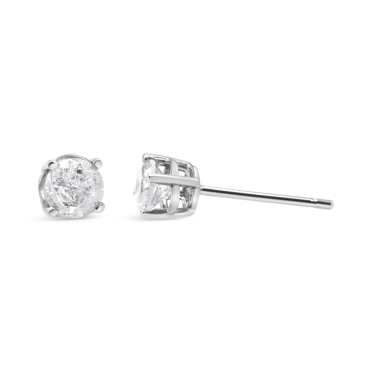 .925 Sterling Silver 4 - Prong Round - cut &quot;Salt and Pepper&quot; Diamond Classic Stud Earrings (I - J Color, I3 Clarity) - LinkagejewelrydesignLinkagejewelrydesign