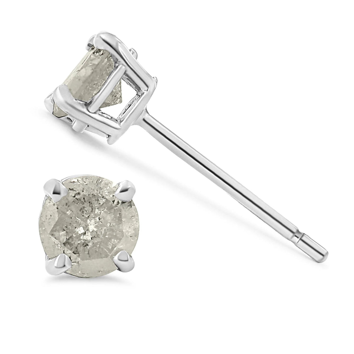.925 Sterling Silver 4 - Prong Round - cut &quot;Salt and Pepper&quot; Diamond Classic Stud Earrings (I - J Color, I3 Clarity) - LinkagejewelrydesignLinkagejewelrydesign