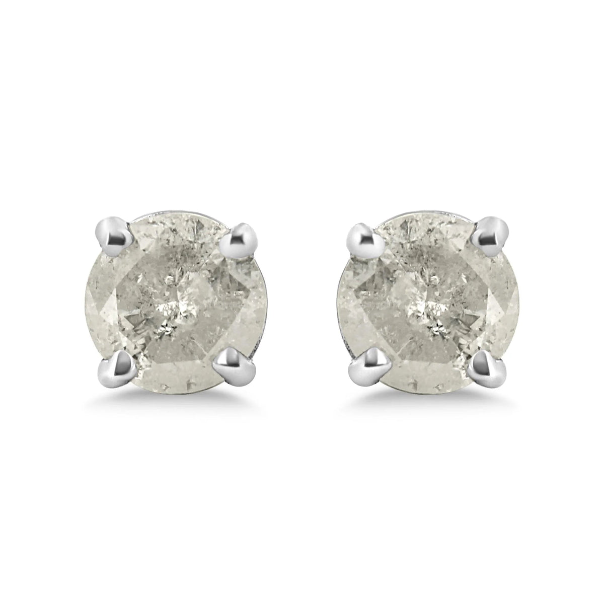 .925 Sterling Silver 4 - Prong Round - cut &quot;Salt and Pepper&quot; Diamond Classic Stud Earrings (I - J Color, I3 Clarity) - LinkagejewelrydesignLinkagejewelrydesign