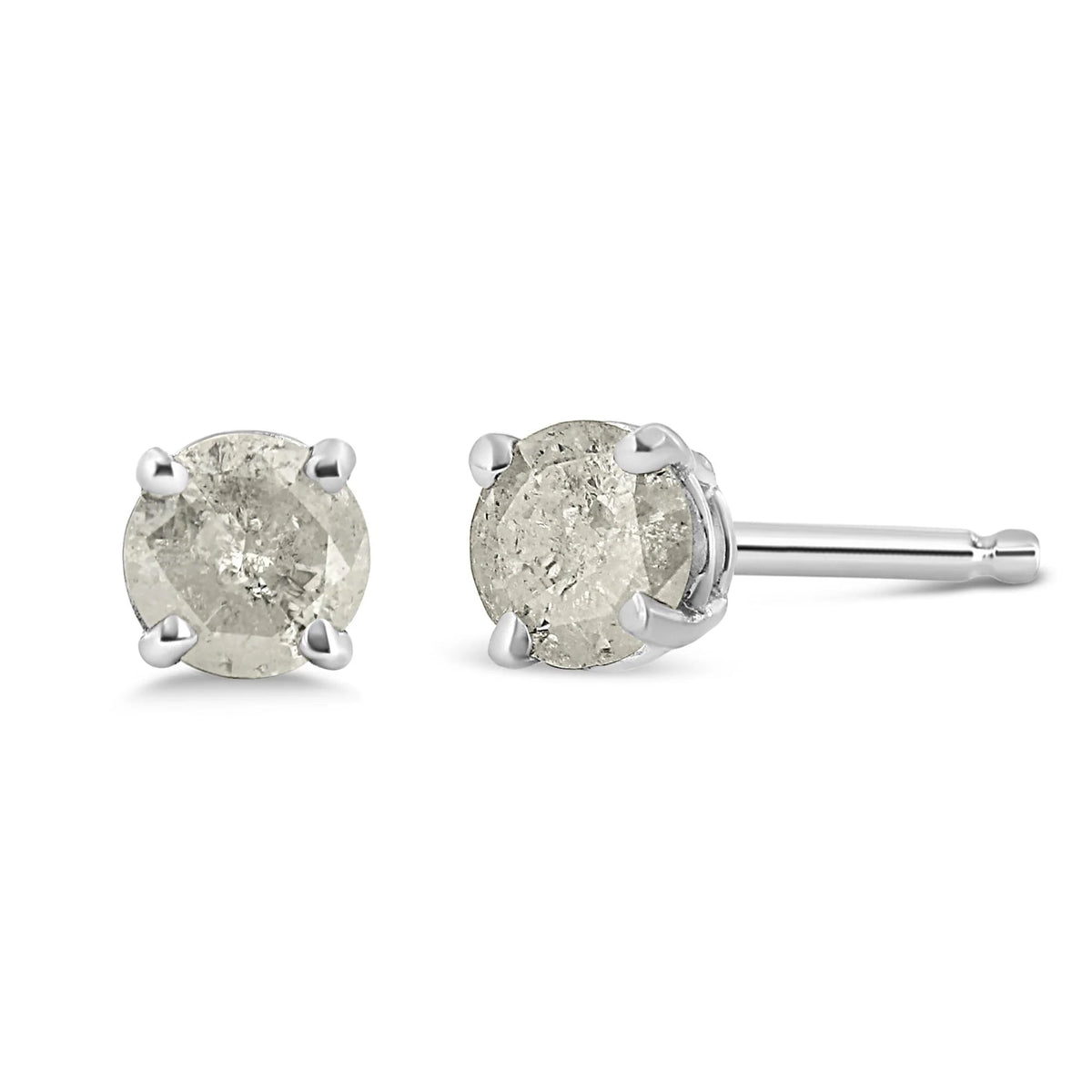 .925 Sterling Silver 4 - Prong Round - cut &quot;Salt and Pepper&quot; Diamond Classic Stud Earrings (I - J Color, I3 Clarity) - LinkagejewelrydesignLinkagejewelrydesign