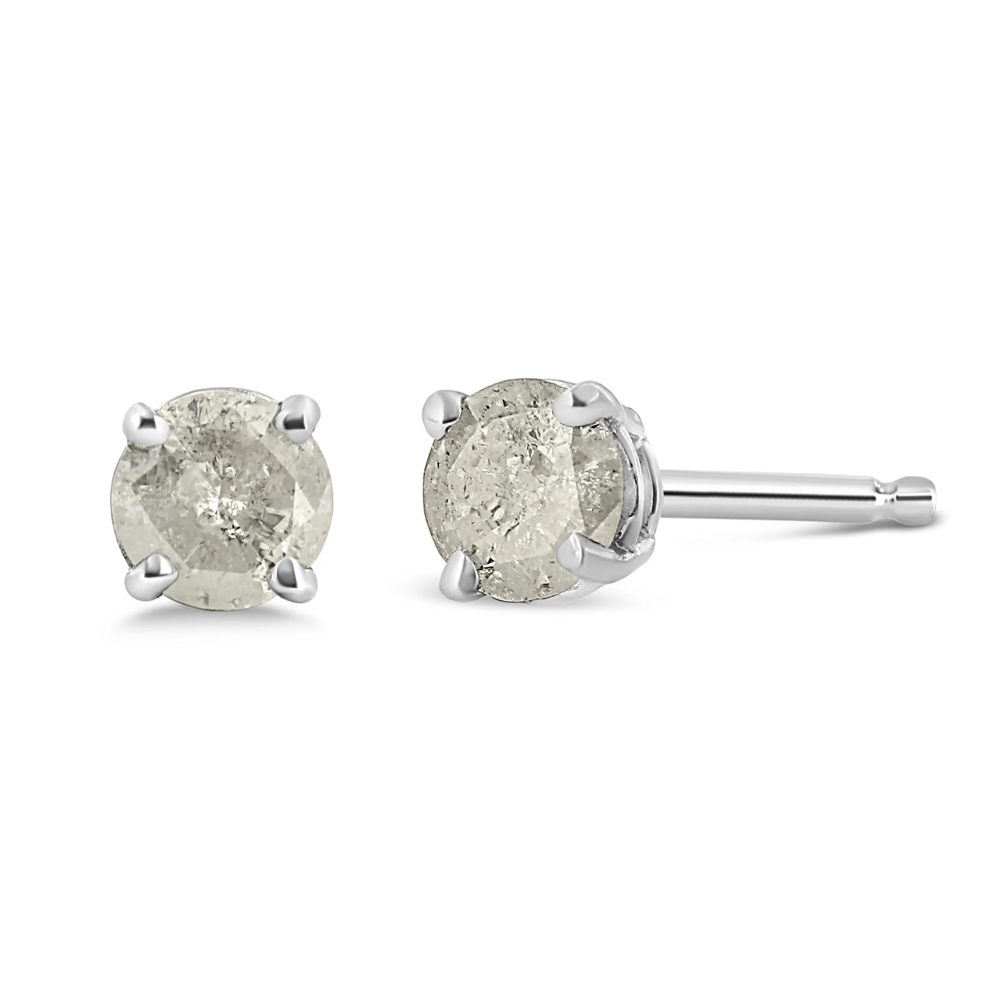 .925 Sterling Silver 4 - Prong Round - cut "Salt and Pepper" Diamond Classic Stud Earrings (I - J Color, I3 Clarity) - LinkagejewelrydesignLinkagejewelrydesign