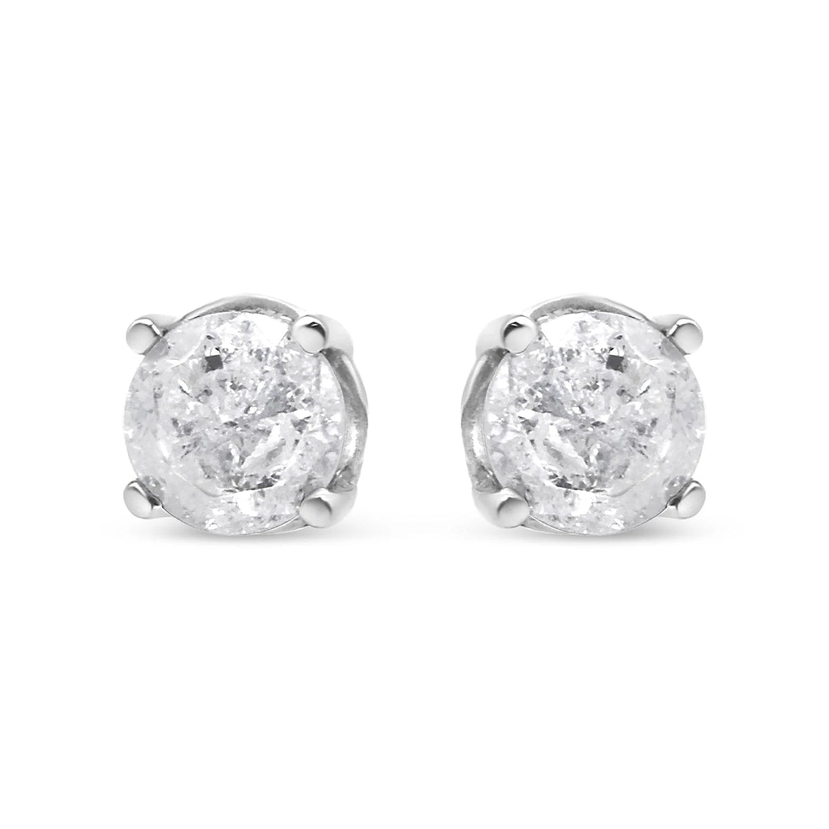 .925 Sterling Silver 4 - Prong Round - cut &quot;Salt and Pepper&quot; Diamond Classic Stud Earrings (I - J Color, I3 Clarity) - LinkagejewelrydesignLinkagejewelrydesign