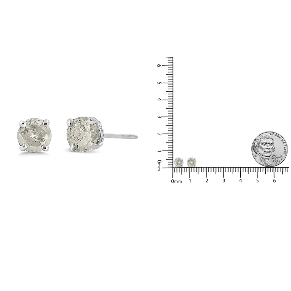 .925 Sterling Silver 4 - Prong Round - cut &quot;Salt and Pepper&quot; Diamond Classic Stud Earrings (I - J Color, I3 Clarity) - LinkagejewelrydesignLinkagejewelrydesign
