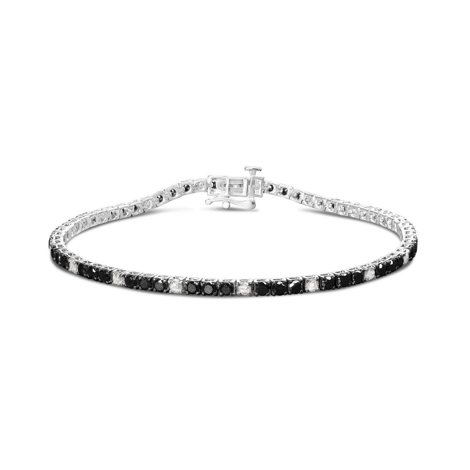 .925 Sterling Silver 4.0 Cttw with Alternating White Diamond and Black Diamond Tennis Bracelet (Black and I - J Color, I3 Clarity) - Size 7.25" Inches - LinkagejewelrydesignLinkagejewelrydesign