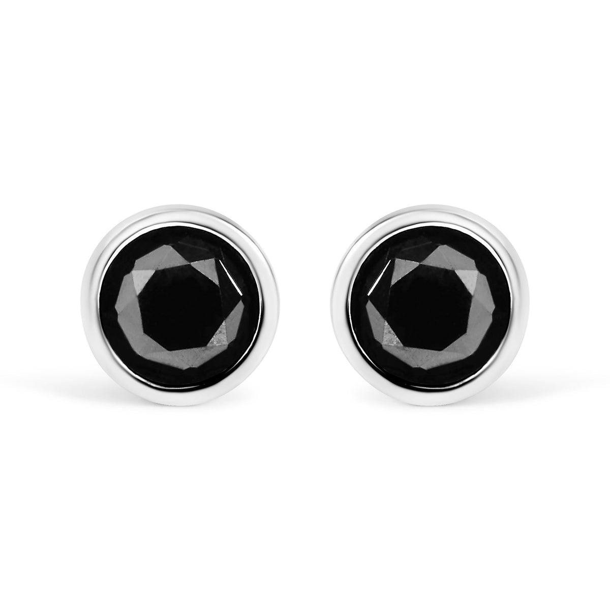 .925 Sterling Silver 4.00 Cttw Round Brilliant - Cut Black Diamond Bezel - Set Stud Earrings with Screw Backs (Fancy Color - Enhanced, I2 - I3 Clarity) - LinkagejewelrydesignLinkagejewelrydesign