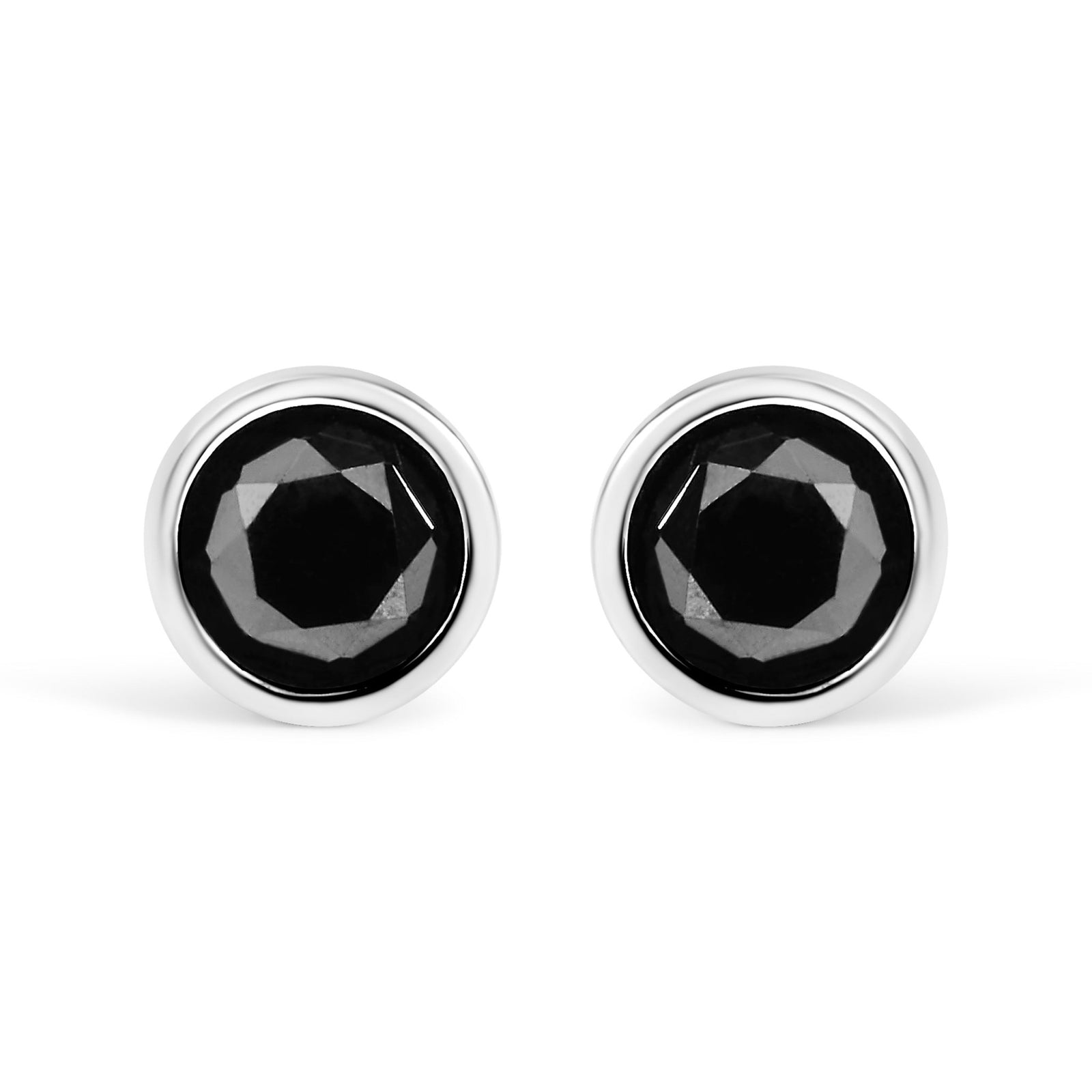 .925 Sterling Silver 4.00 Cttw Round Brilliant - Cut Black Diamond Bezel - Set Stud Earrings with Screw Backs (Fancy Color - Enhanced, I2 - I3 Clarity) - LinkagejewelrydesignLinkagejewelrydesign