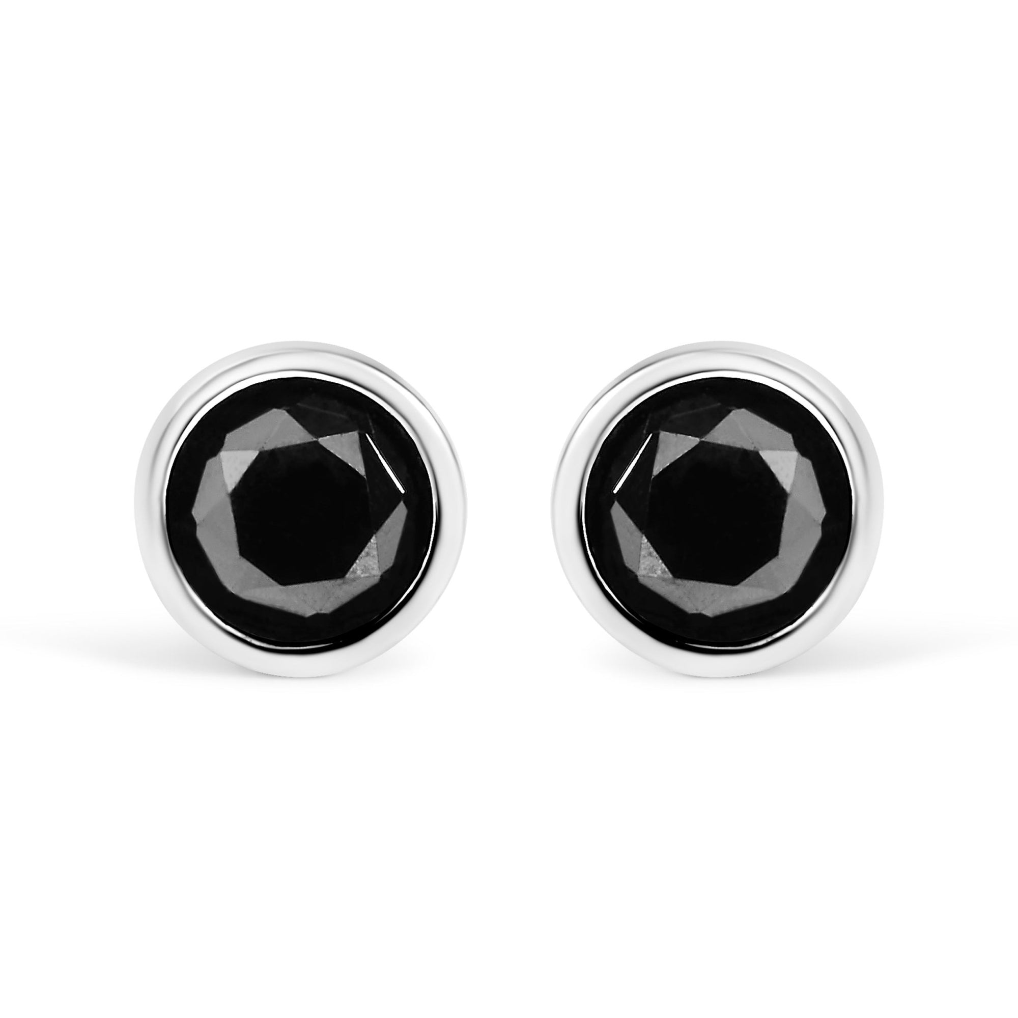 .925 Sterling Silver 4.00 Cttw Round Brilliant - Cut Black Diamond Bezel - Set Stud Earrings with Screw Backs (Fancy Color - Enhanced, I2 - I3 Clarity) - LinkagejewelrydesignLinkagejewelrydesign